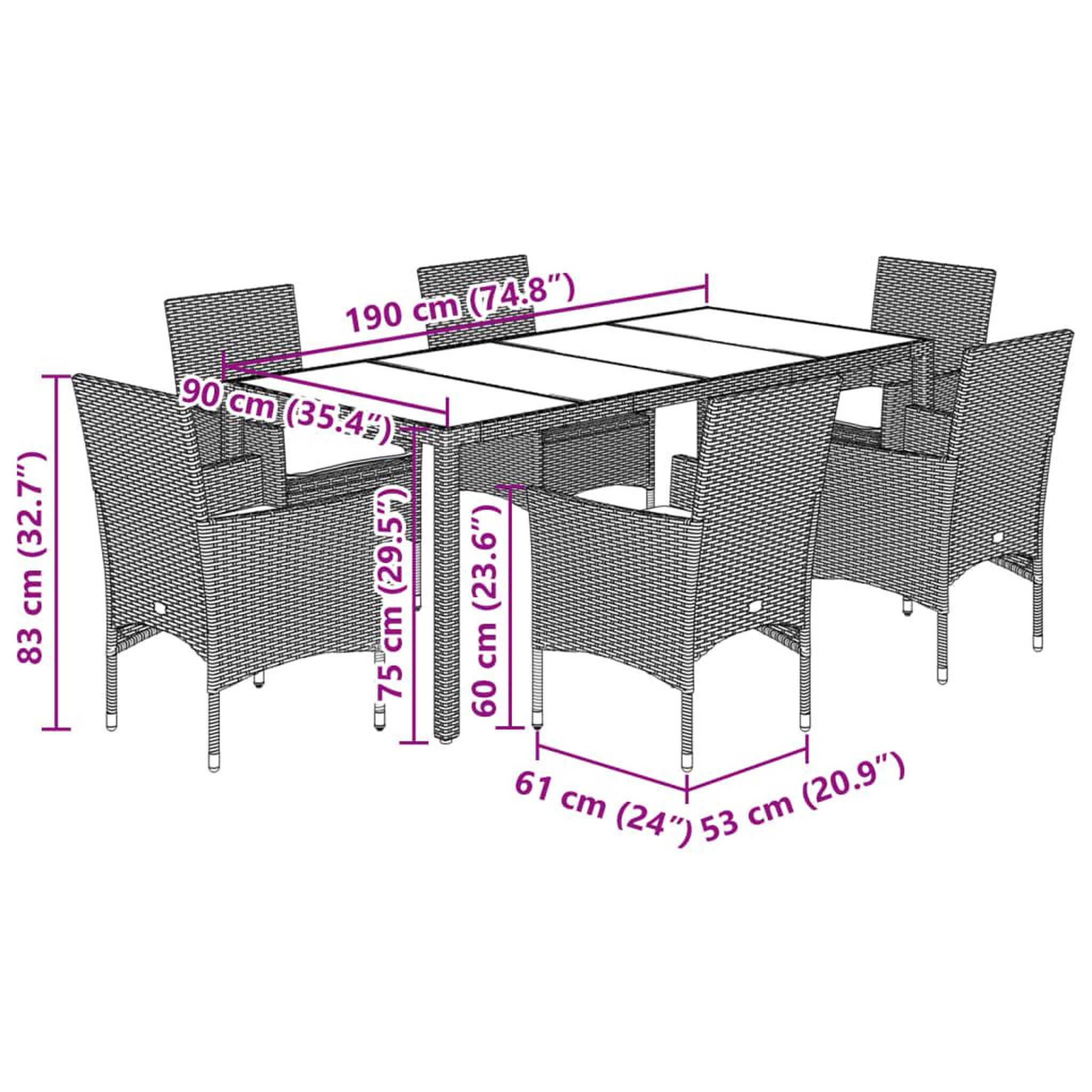 Voir la diapositive 6 : VIDAXL Ensemble a manger de jardin et coussins 7 pcs noir rotin acacia