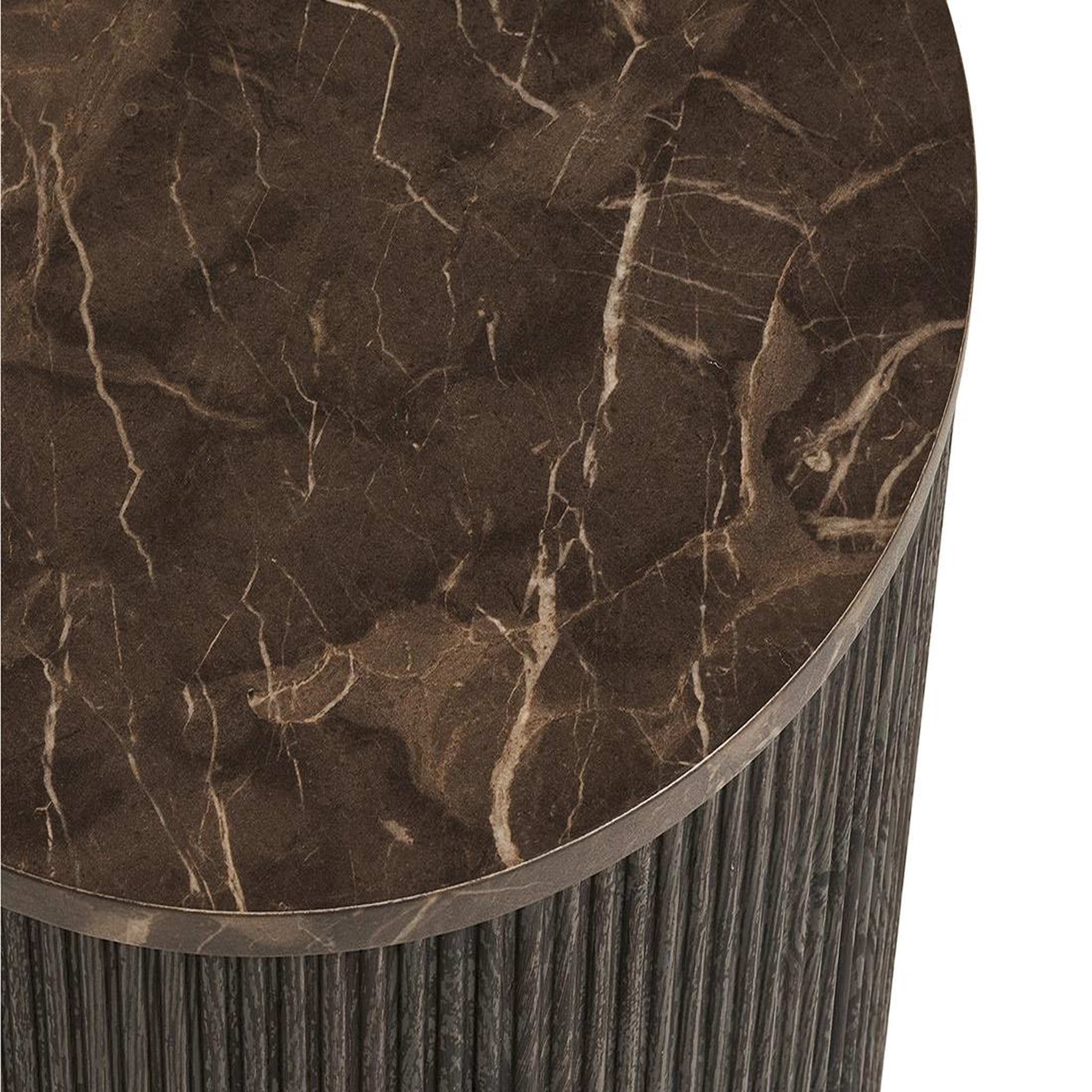 Voir la diapositive 4 : BEST MOBILIER Finn - bout de canapé plateau effet marbre et pieds en tasseaux de bois en fsc  100% - 40 cm