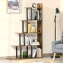 Voir la diapositive 2 : HOMCOM Étagère bibliothèque séparateur de pièce style industriel en escalier 5 étagères dim. 102L x 30l x 160H cm acier noir panneaux particules aspect vieux bois chêne