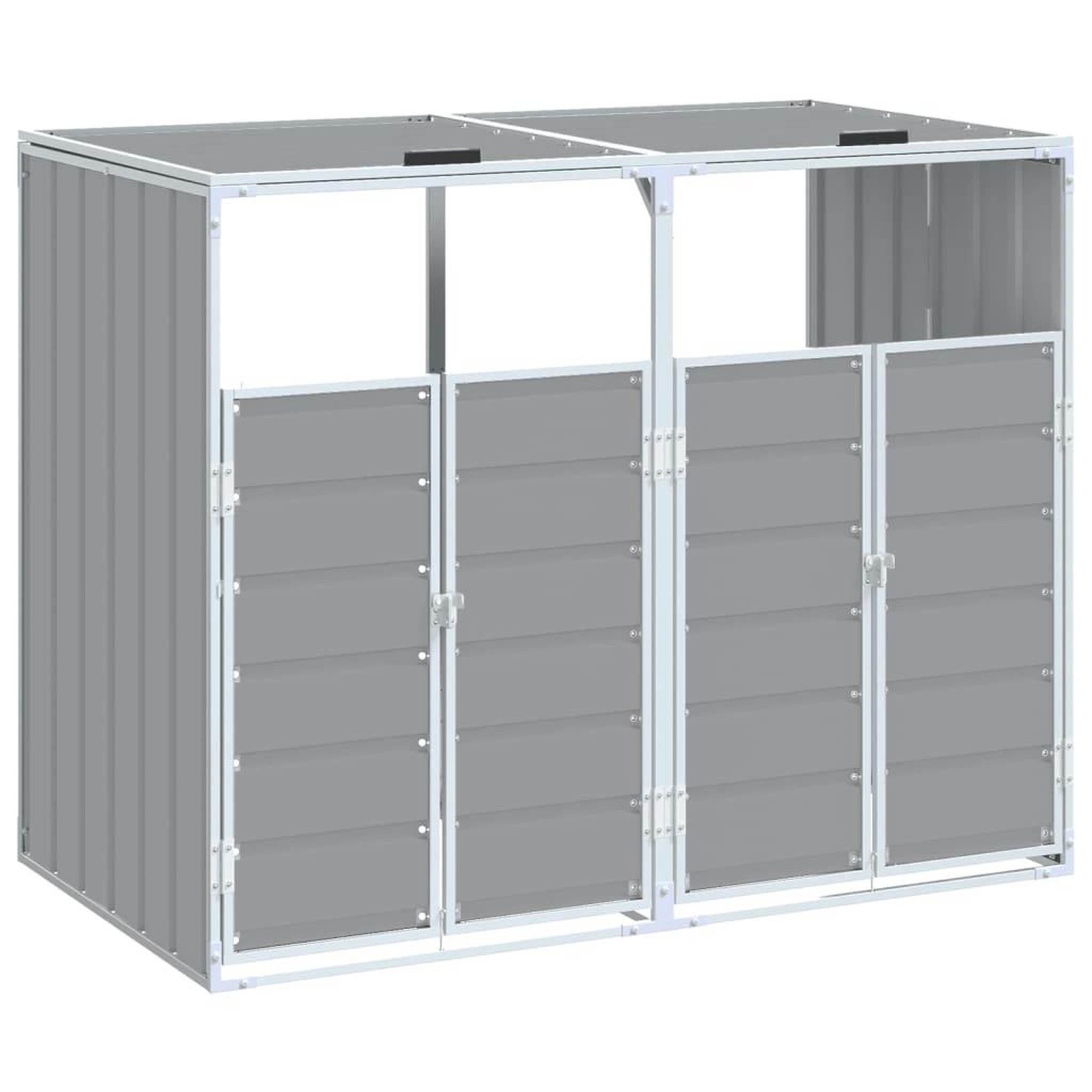 Voir la diapositive 2 : VIDAXL Rangement a roulettes pour poubelles pour deux bacs gris acier