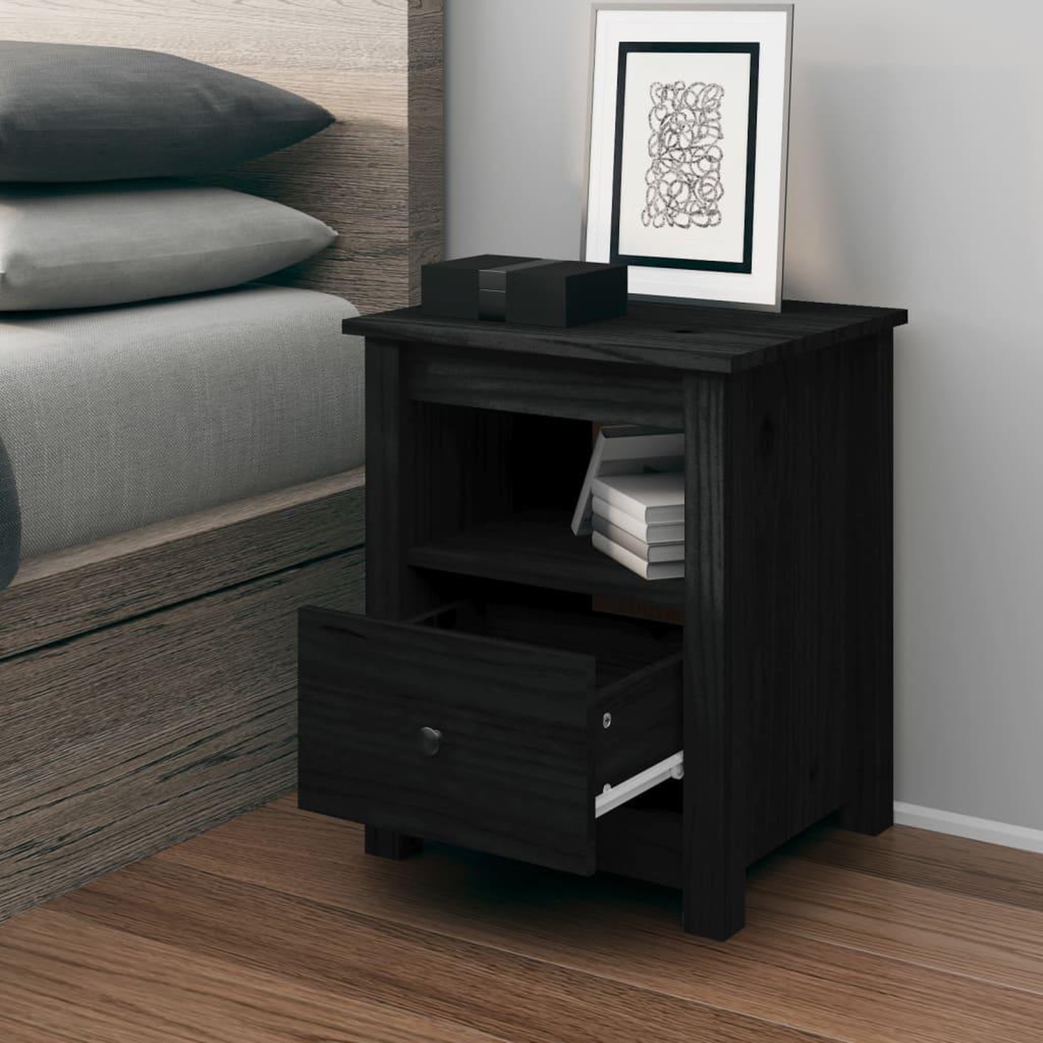 Voir la diapositive 1 : VIDAXL Table de chevet Noir 40x35x49 cm Bois de pin massif