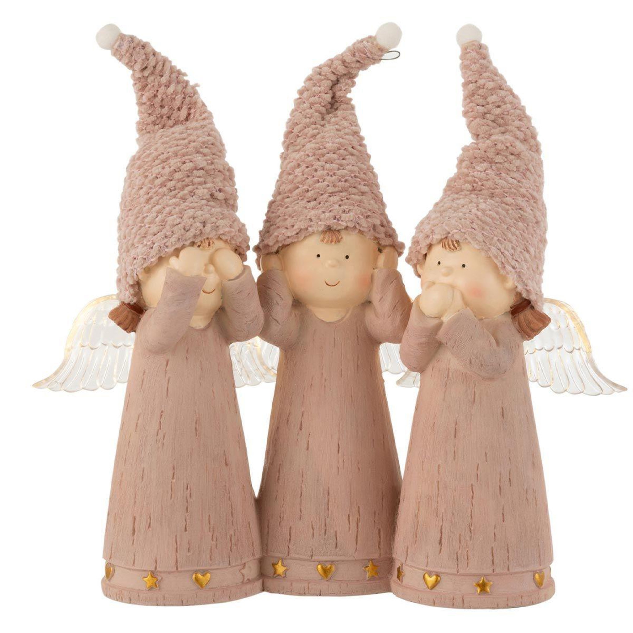Voir la diapositive 2 : J-LINE Statuette déco led  3 anges  28cm rose