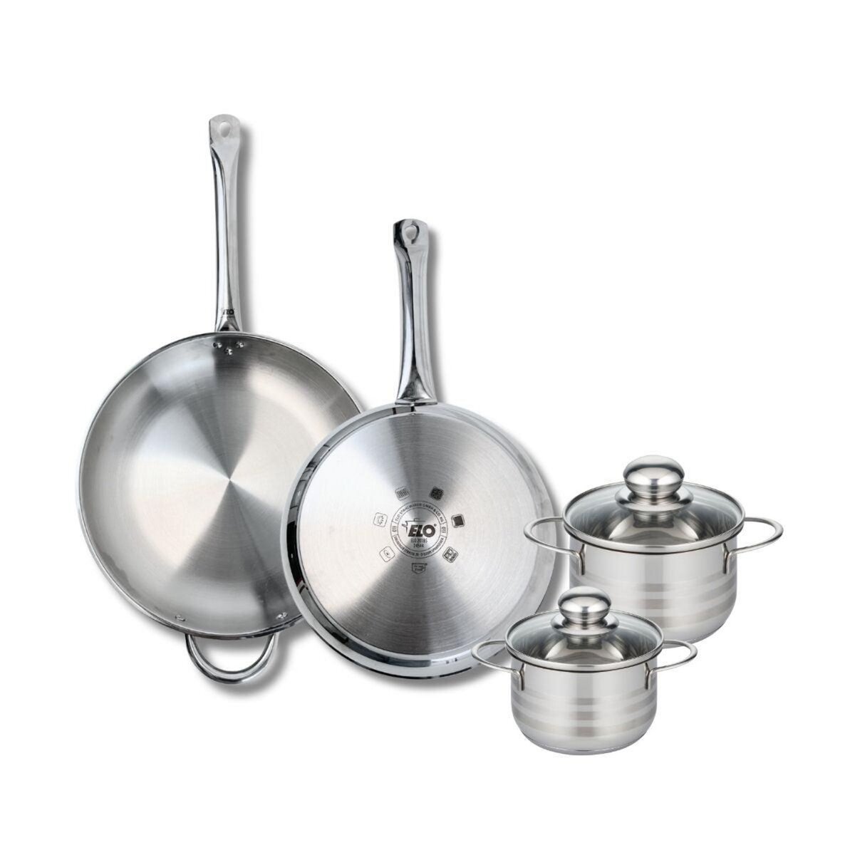 ELO Ensemble de 2 Poêles de cuisson 28 et 32 cm et 2 faitouts 14 et 16 cm Elo Profi Brillant