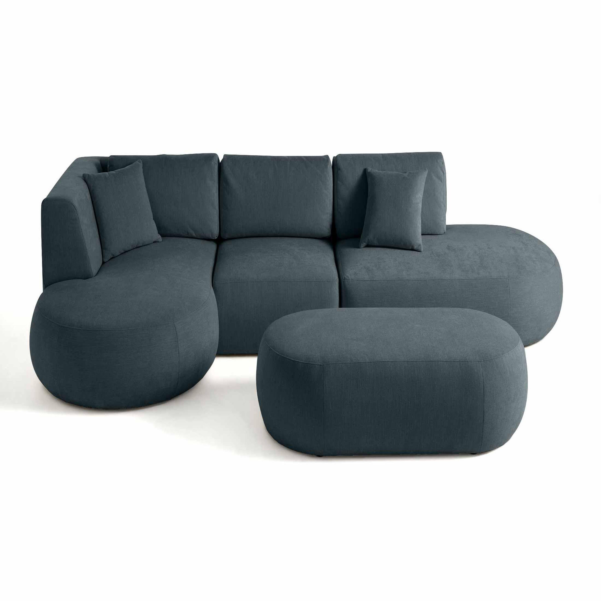 Voir la diapositive 5 : LISA DESIGN Santorini - canapé modulable d'angle gauche + pouf - 5 places - en tissu texturé