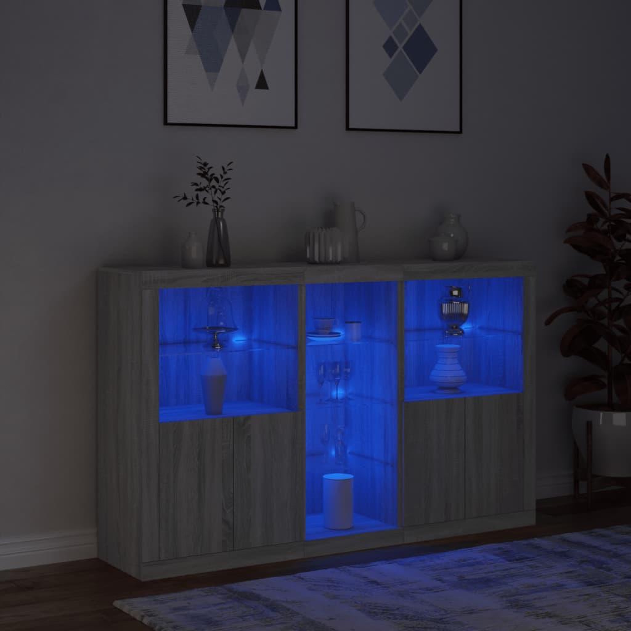 Voir la diapositive 5 : VIDAXL Buffet avec lumieres LED sonoma gris 162x37x100 cm