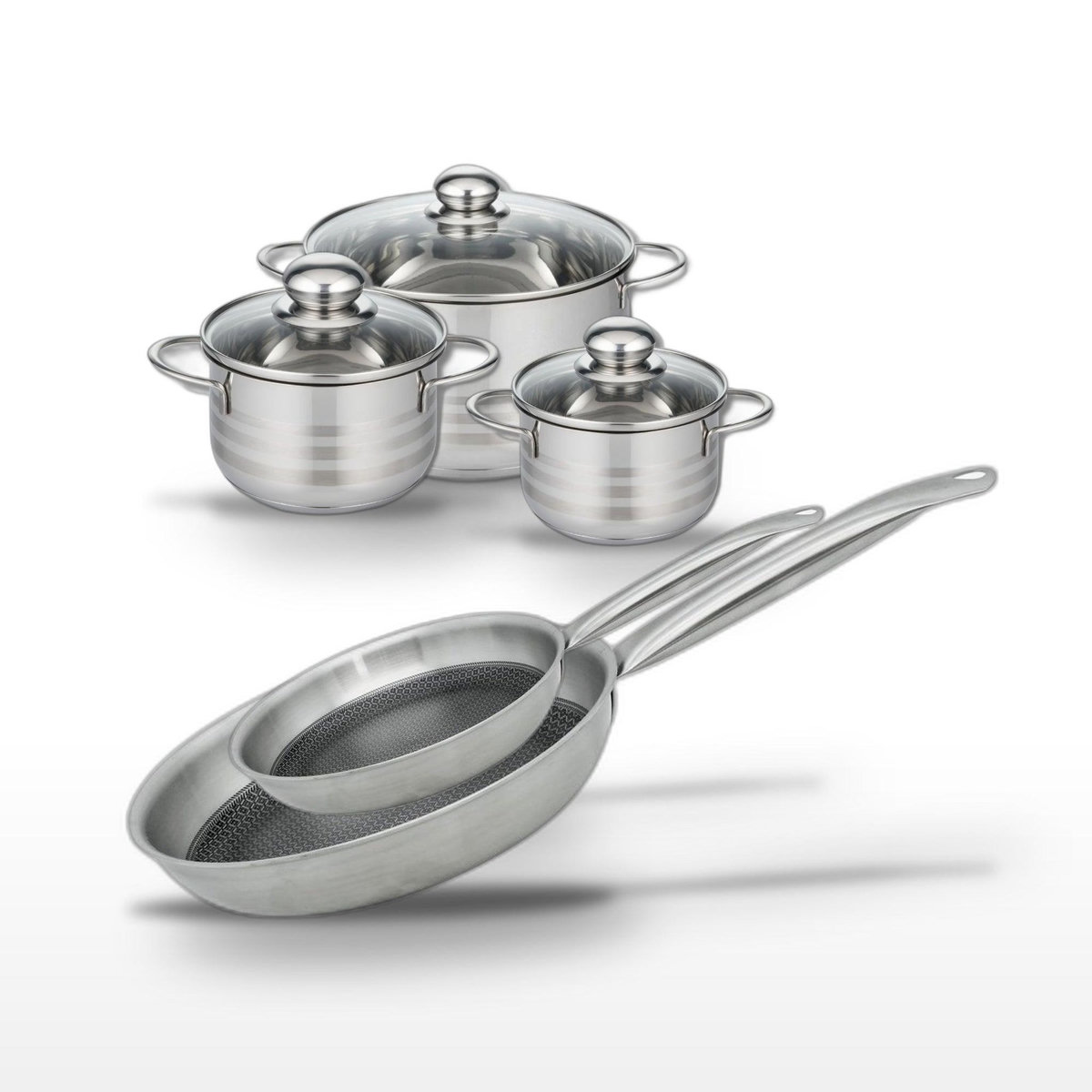 ELO Lot 2 Poêles 24/28 cm & 3 Faitouts 14/16/24 cm Elo Relief Solution