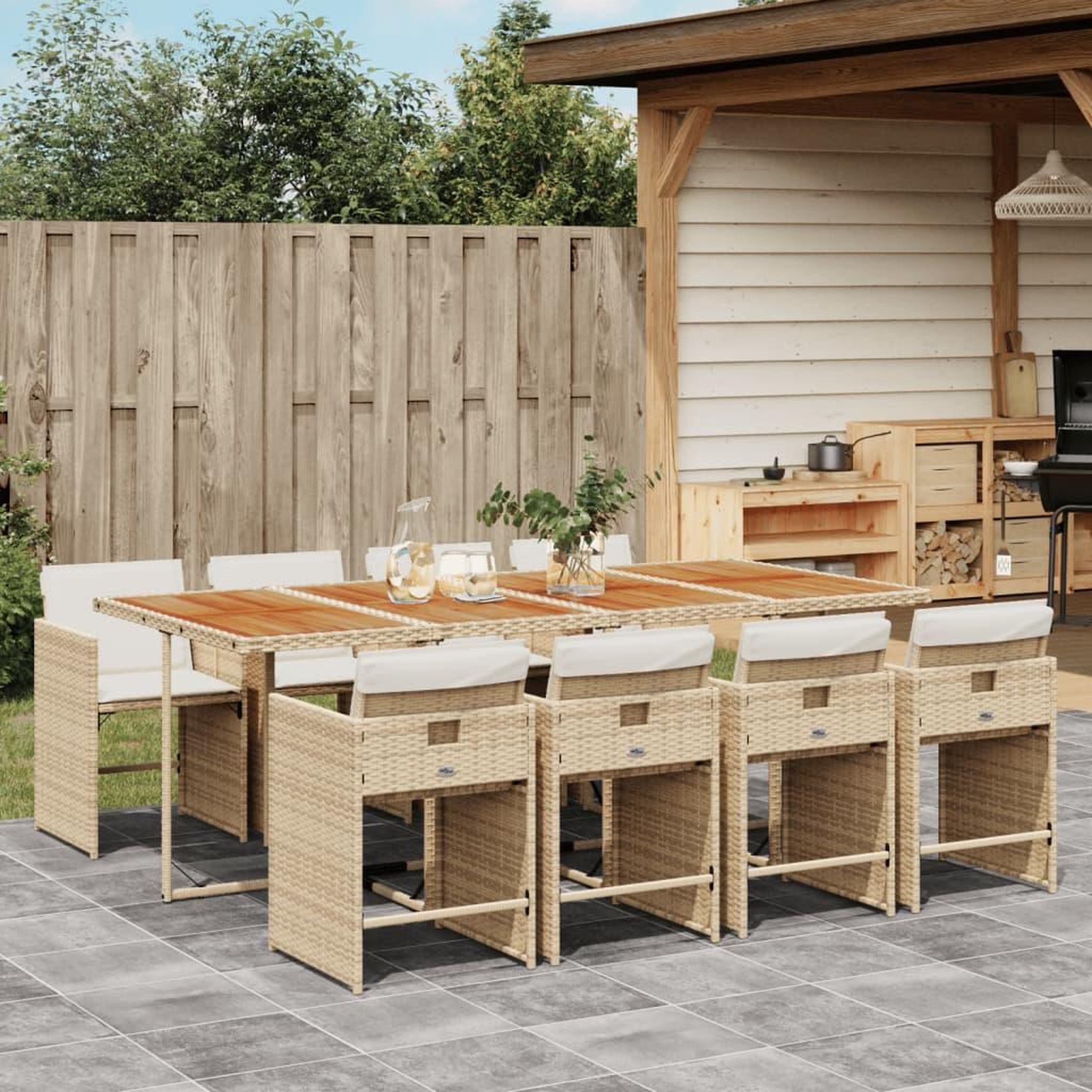 VIDAXL Ensemble a manger de jardin et coussins 9 pcs beige Poly rotin