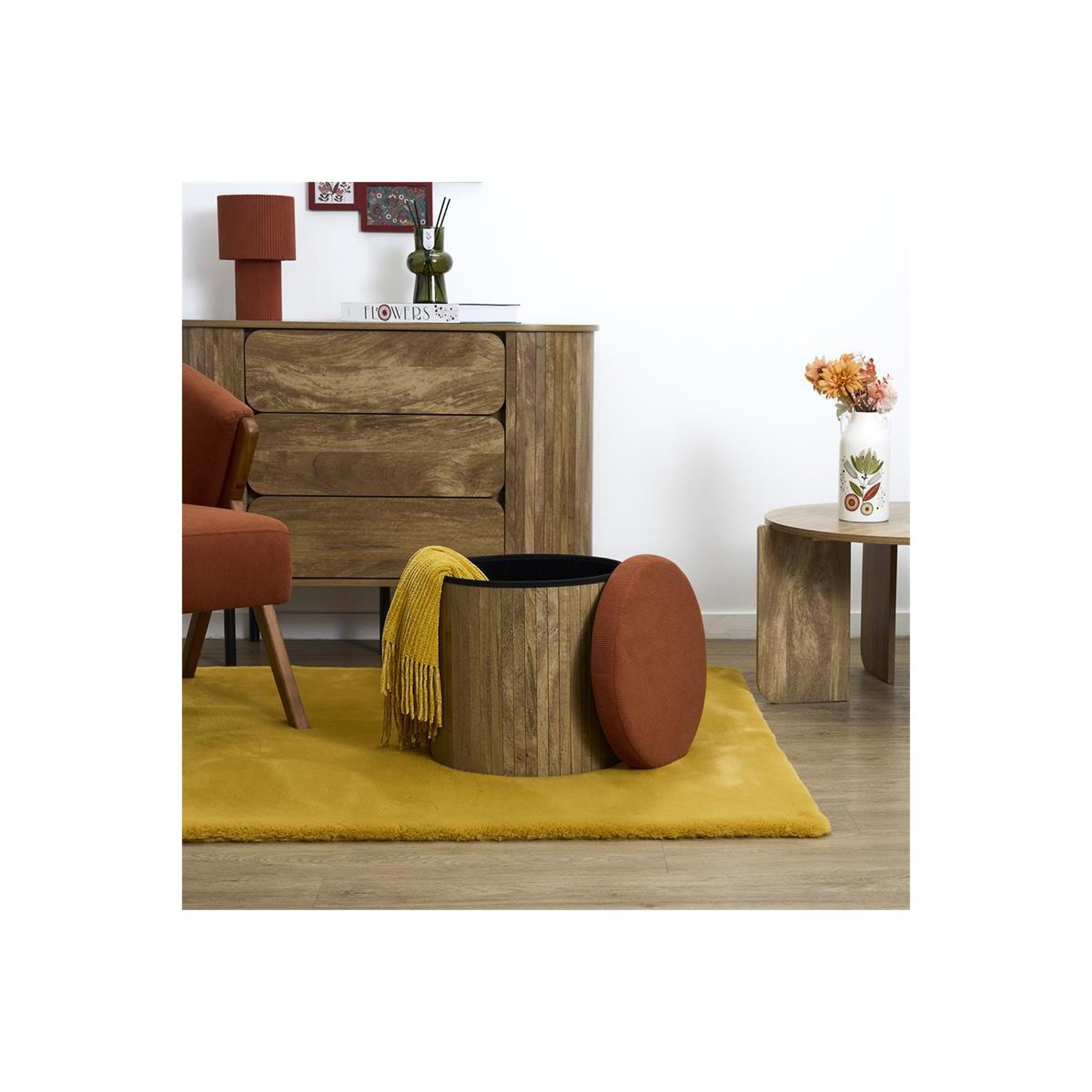 Voir la diapositive 6 : The Home Deco Factory Pouf coffre pliable  jules  38cm terracotta