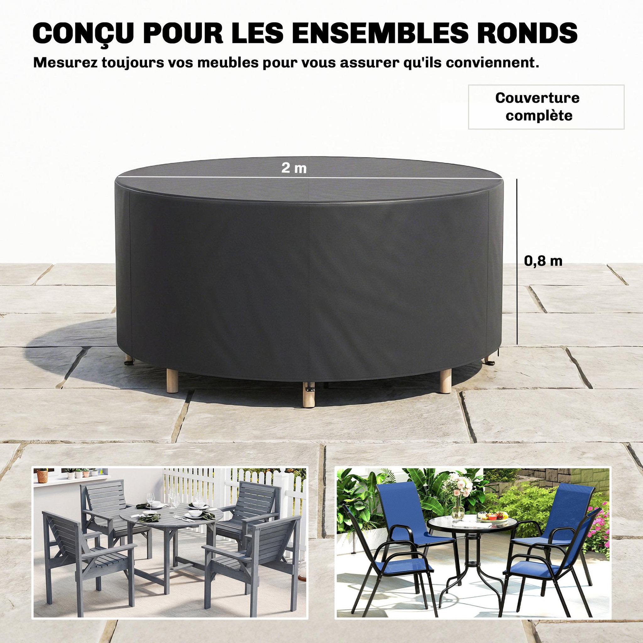 Voir la diapositive 3 : OUTSUNNY Housse meuble de jardin imperméable oxford haute densité 420d dia.200 x h.80 cm noir