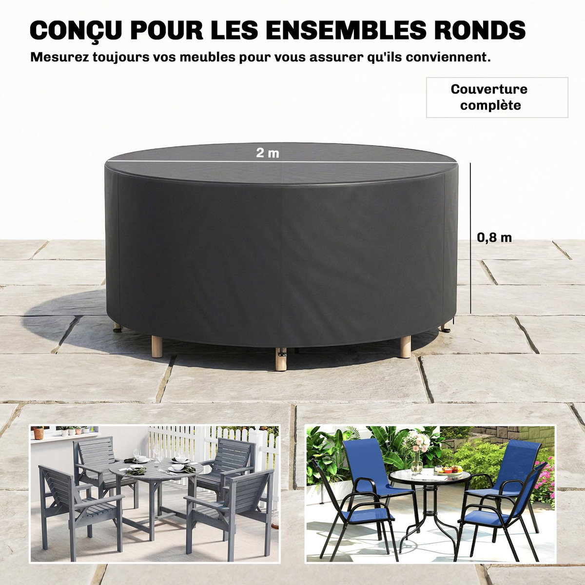 OUTSUNNY Housse meuble de jardin imperméable Oxford haute densité 420D dia.200 x H.80 cm noir