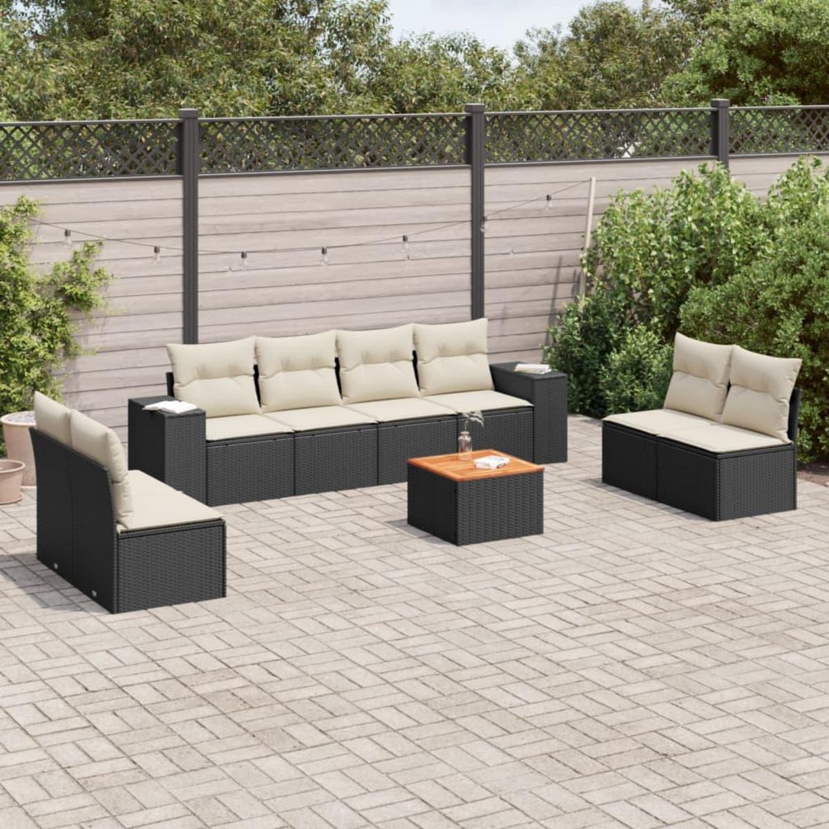 VIDAXL Salon de jardin 9 pcs avec coussins noir resine tressee