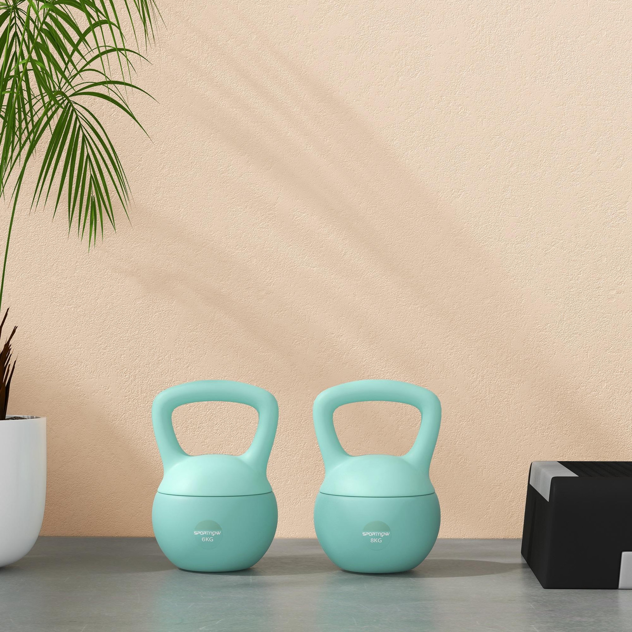 Voir la diapositive 2 : HOMCOM Kettlebell 6 Kg - prise ergonomique - entraînement musculaire & haltérophilie - PVC vert