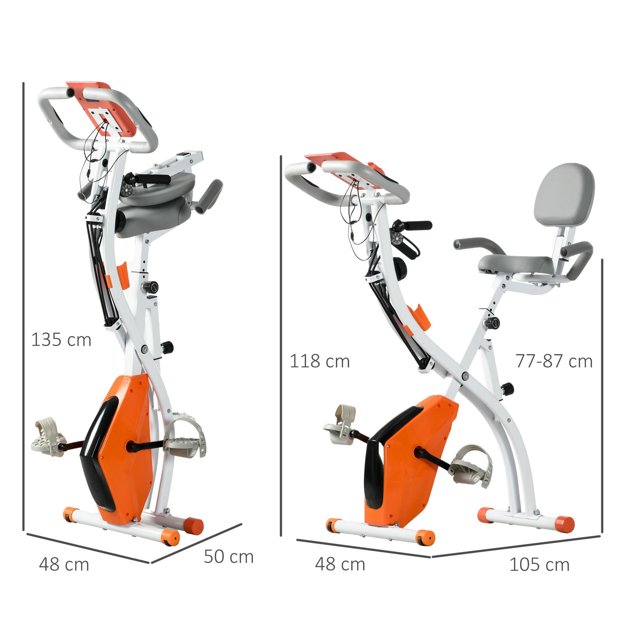 Voir la diapositive 3 : HOMCOM Vélo d'appartement pliant 8 niveaux de résistance magnétique dossier selle réglable poignées ergonomiques écran LCD multifonction suspensions support tablette acier