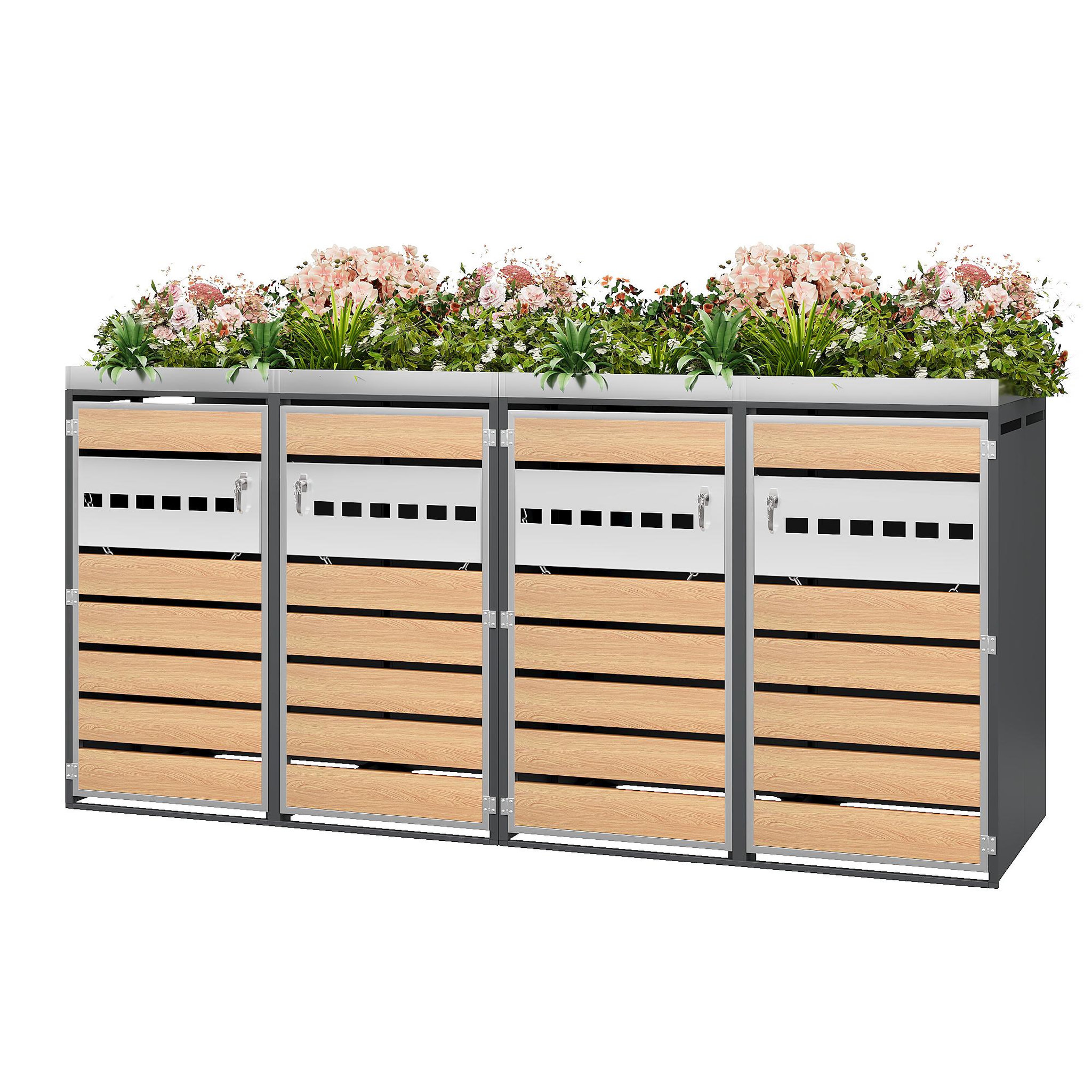 MERAX Cache Poubelle Extérieur Lot de 2 avec Bac à Plantes, Gris