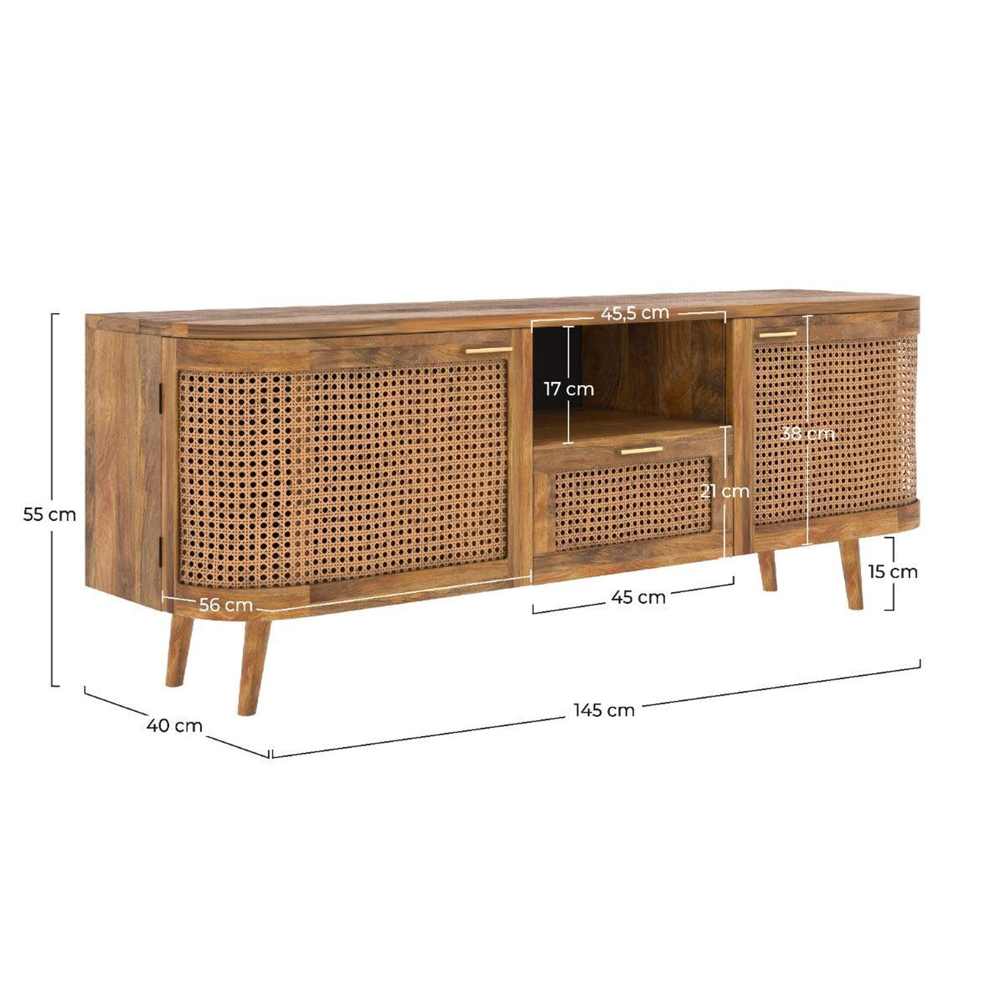 Voir la diapositive 4 : MAISON PAVANE Meuble tv en bois de manguier et cannage 145 cm-wava