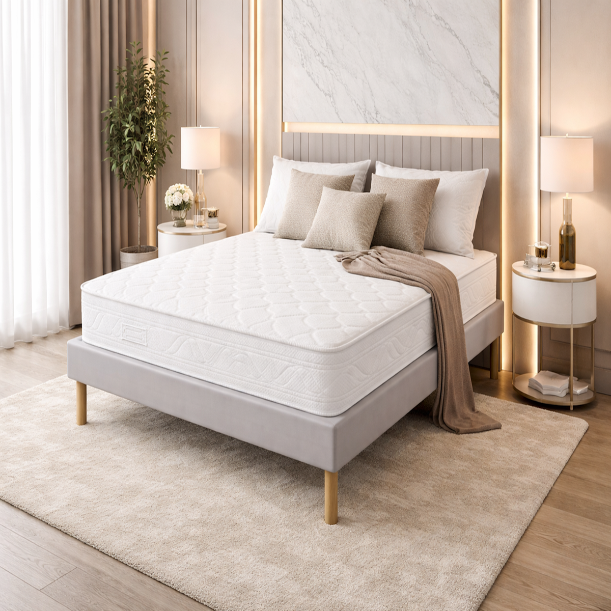 KING OF DREAMS Ensemble Sommier Tapissier et Matelas Mousse Polyuréthane