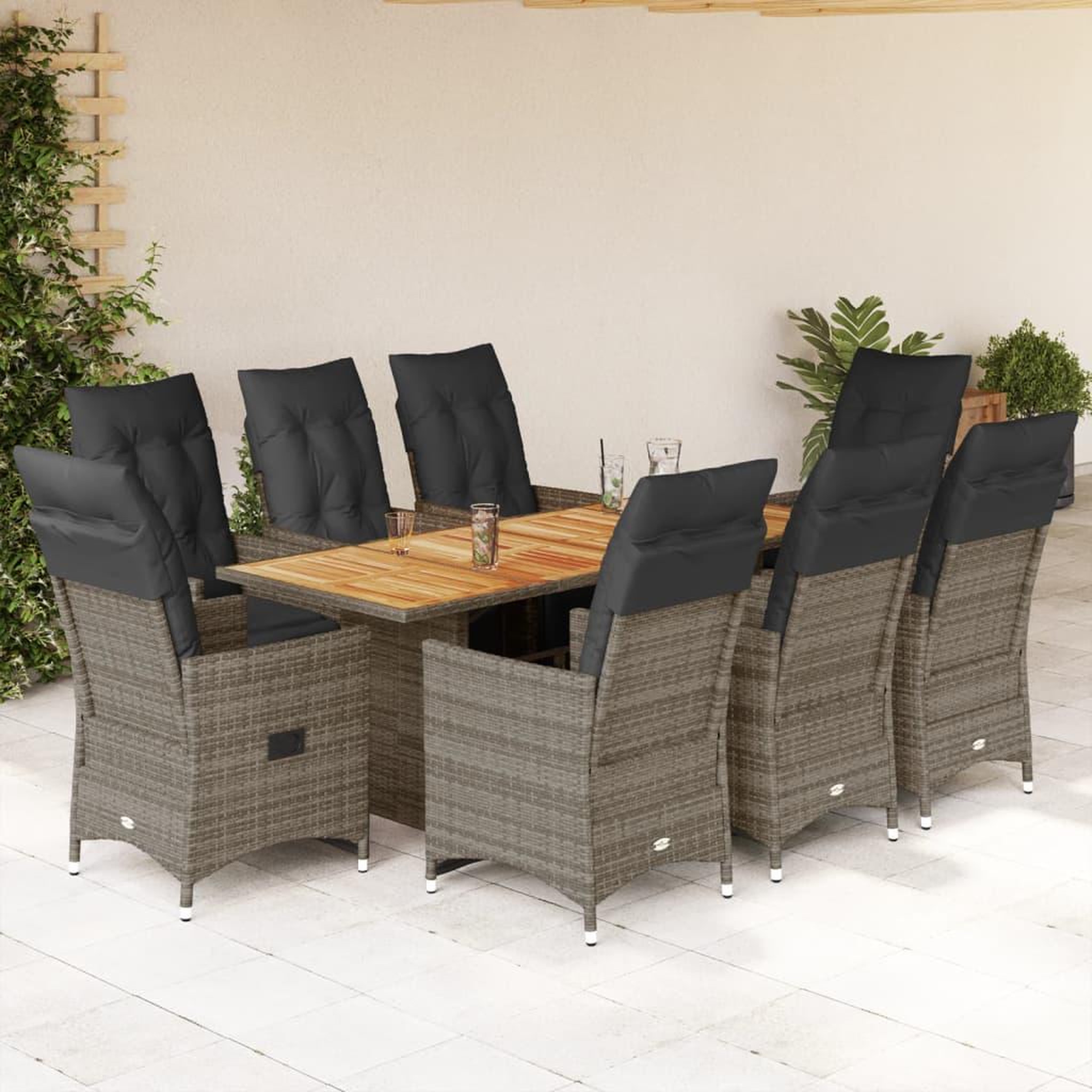 VIDAXL Ensemble de bistro de jardin 9 pcs coussins gris poly rotin