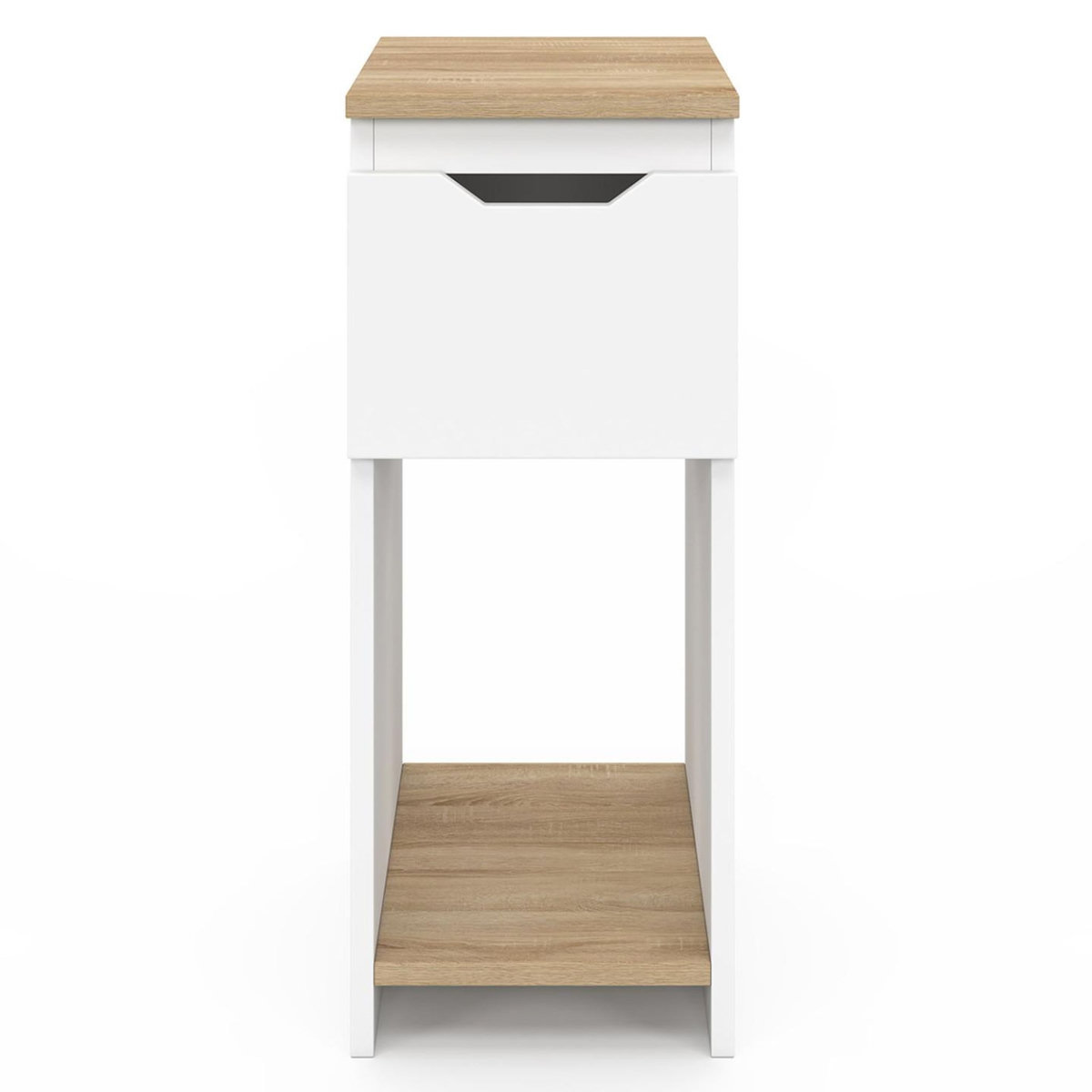 ID MARKET Lot de 2 tables de chevet étroites ANOUK 1 tiroir avec niche blanc et bois
