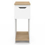 Voir la diapositive 3 : ID MARKET Lot de 2 tables de chevet étroites ANOUK 1 tiroir avec niche blanc et bois