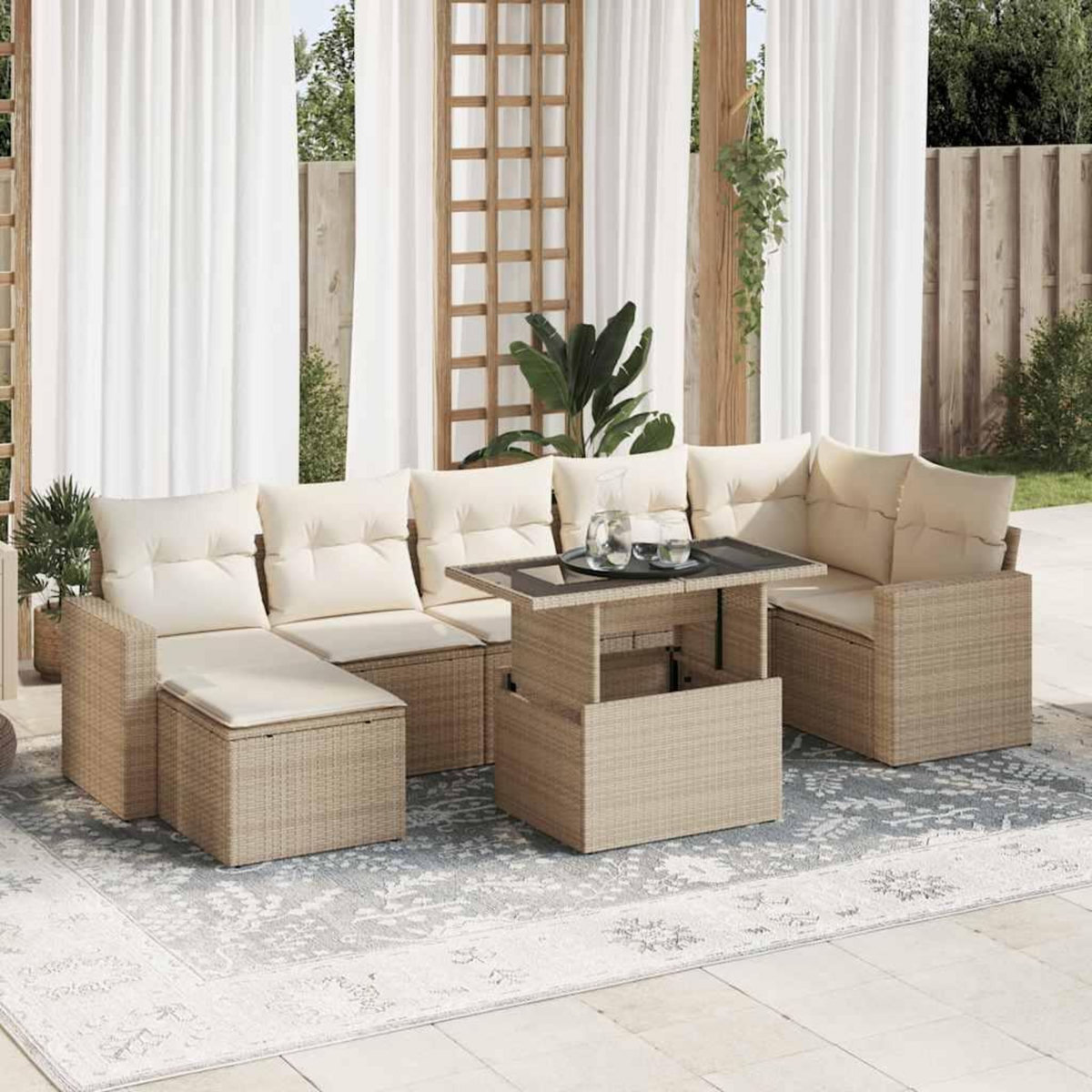 VIDAXL Salon de jardin avec coussins 8 pcs beige resine tressee