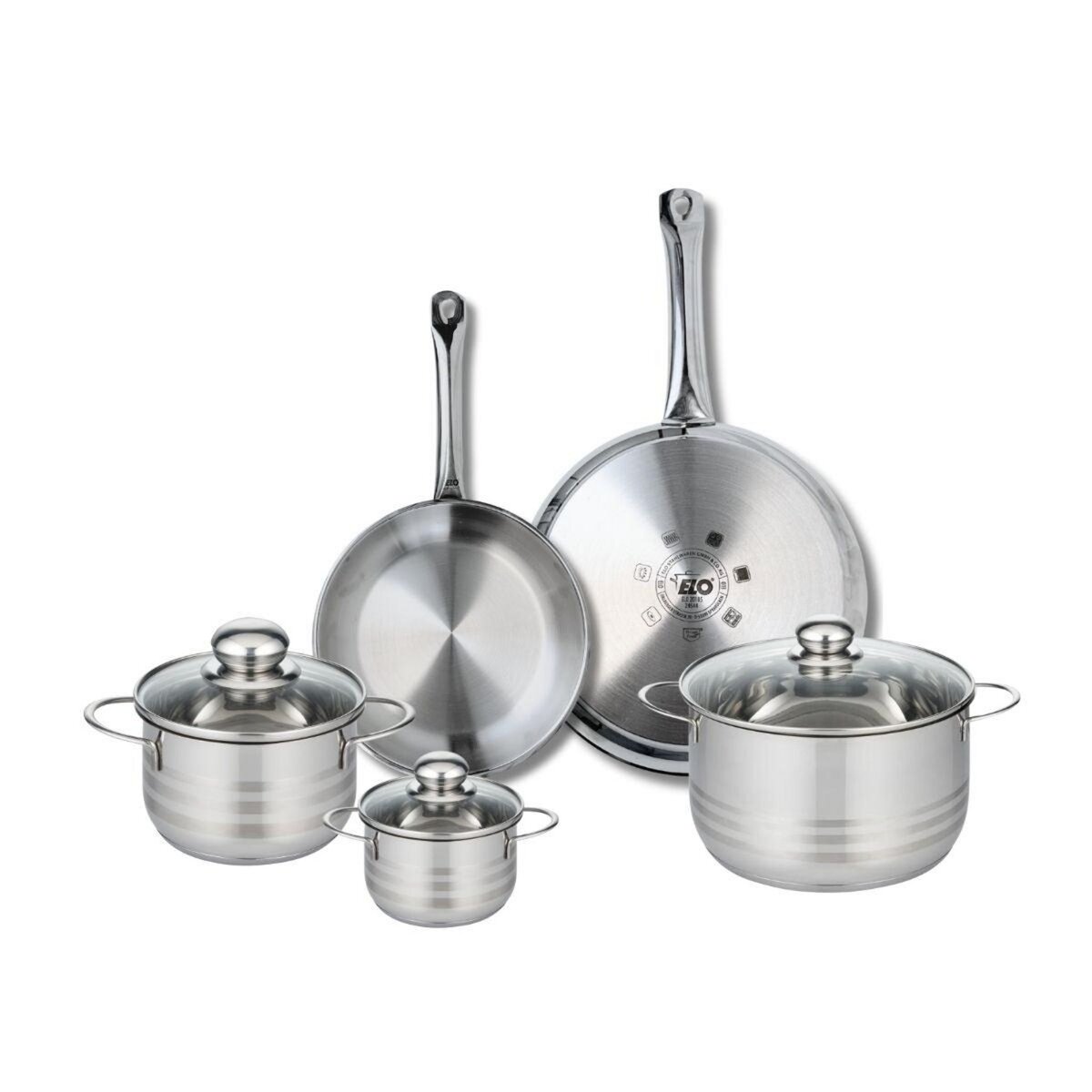 ELO Ensemble de 2 Poêles de cuisson 24 et 28 cm et 3 faitouts 12, 16 et 20 cm Elo Profi Brillant