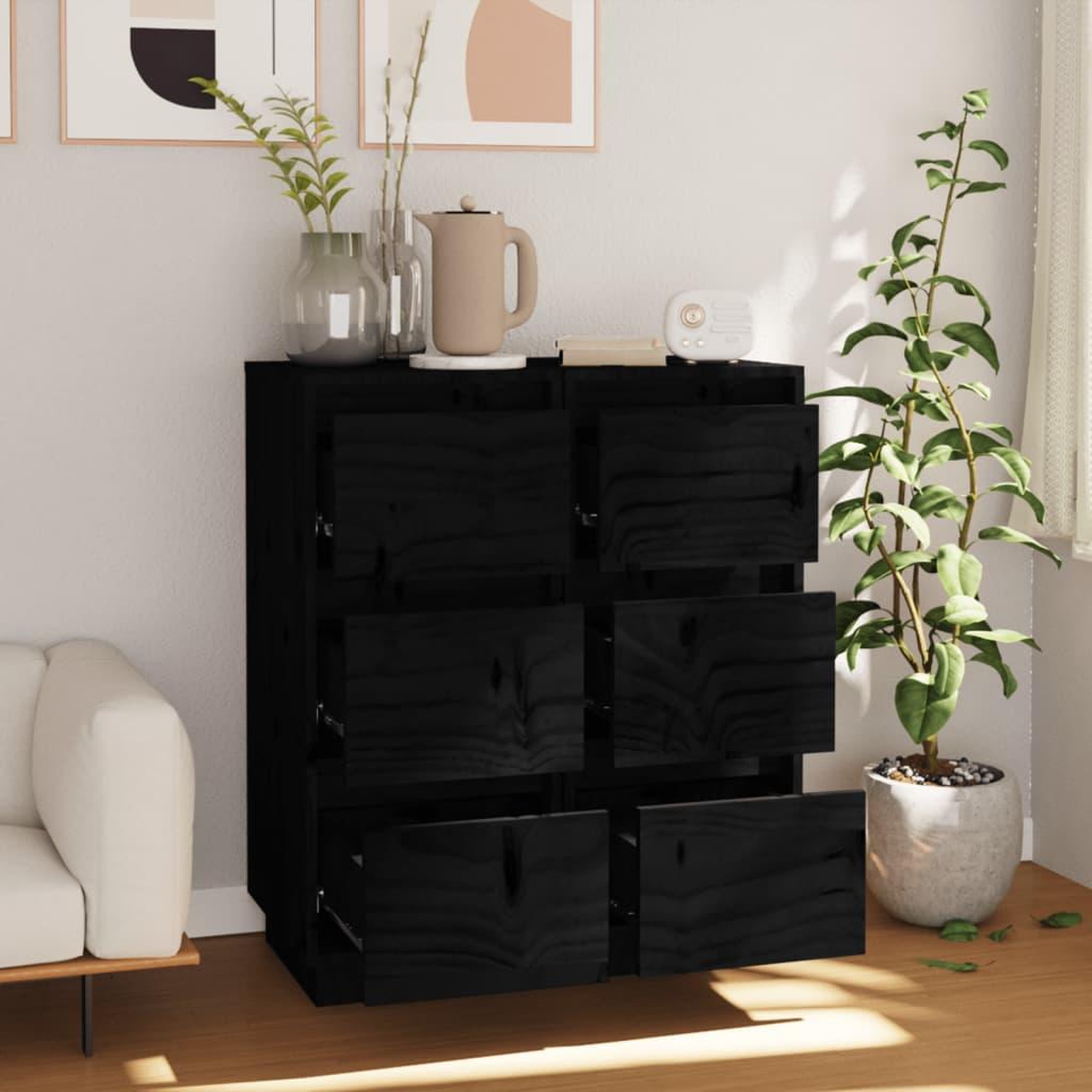 Voir la diapositive 3 : VIDAXL Buffets 2 pcs Noir 32x34x75 cm Bois massif de pin