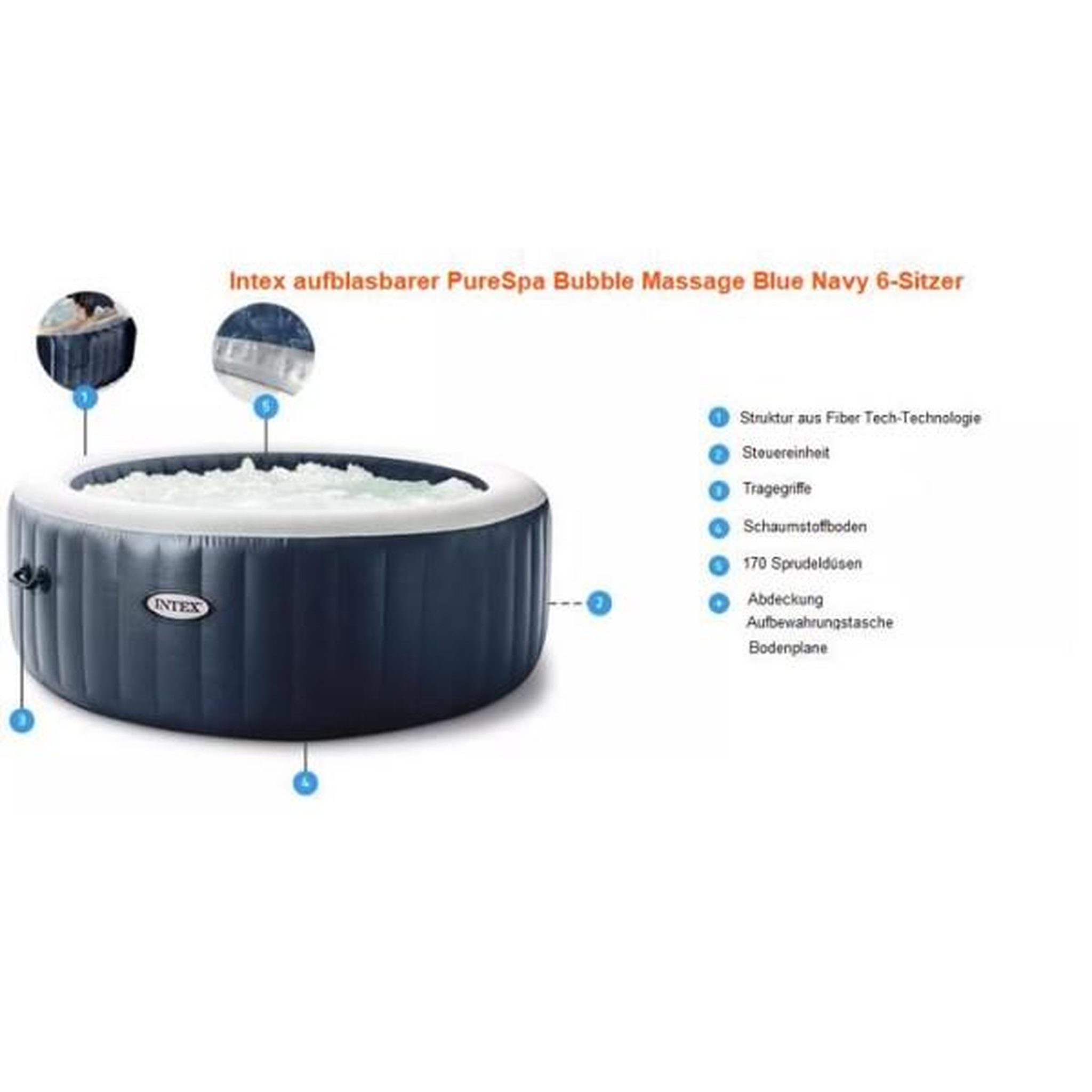 Voir la diapositive 6 : INTEX Spa gonflable INTEX - Blue Navy - 216 x 71 cm - 6 places - Rond - 28432NP