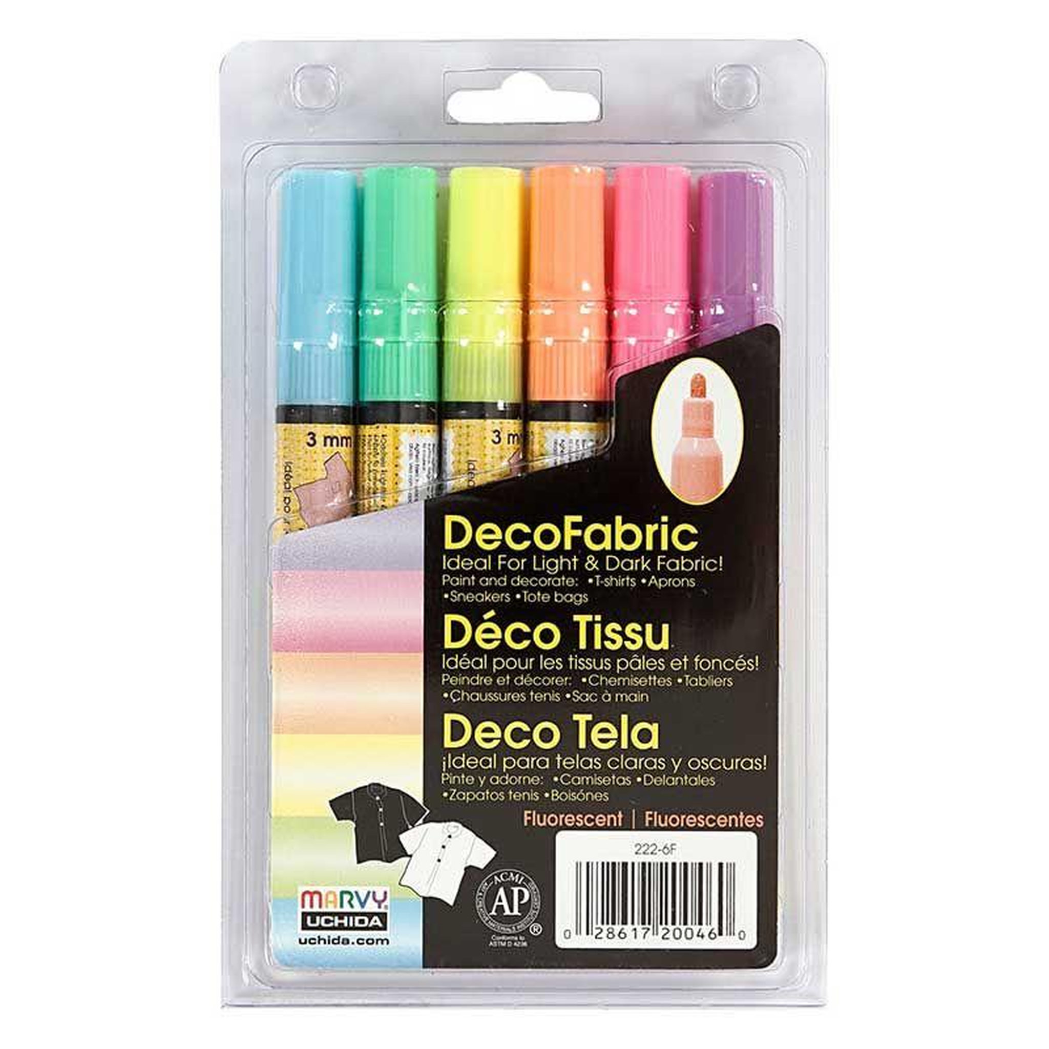 Voir la diapositive 2 : CREATIV COMPANY 6 feutres textile fluo glitter deco - 3 mm