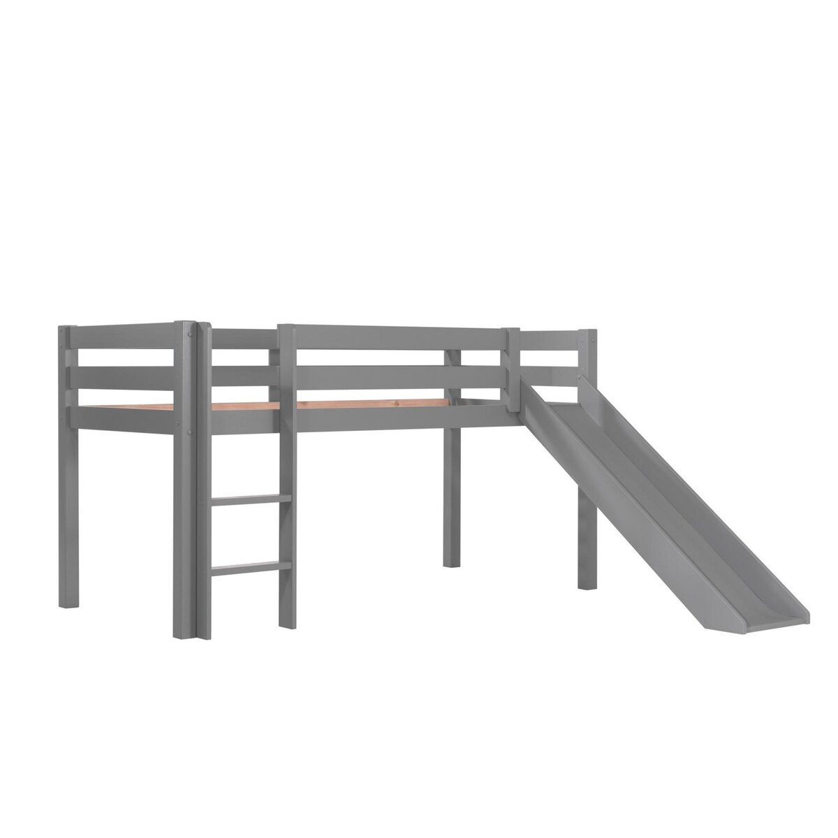 Lit mi hauteur en bois massif avec toboggan 90x200cm WOODY