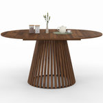 ID MARKET Table à manger extensible ronde CARMEN 4-8 personnes pied noyer en lattes et plateau noyer 110 - 150 cm