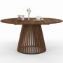 Voir la diapositive 1 : ID MARKET Table à manger extensible ronde CARMEN 4-8 personnes pied noyer en lattes et plateau noyer 110 - 150 cm