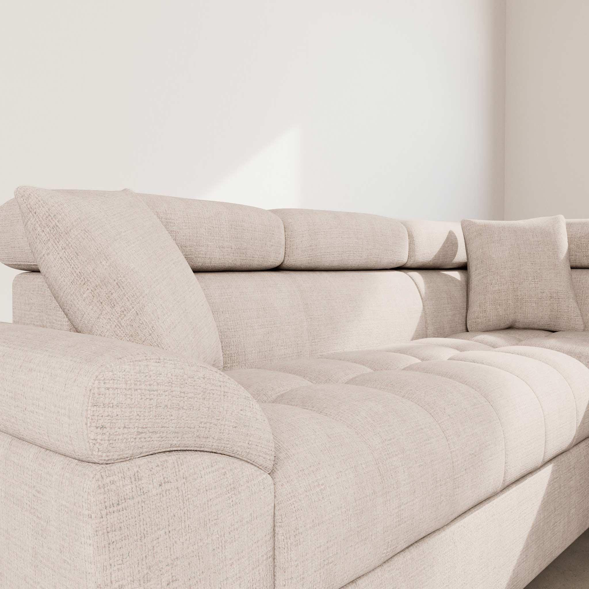 Voir la diapositive 6 : BEST MOBILIER Camille - canapé d'angle droit 5 places convertible avec têtières et coffre en velours texturé