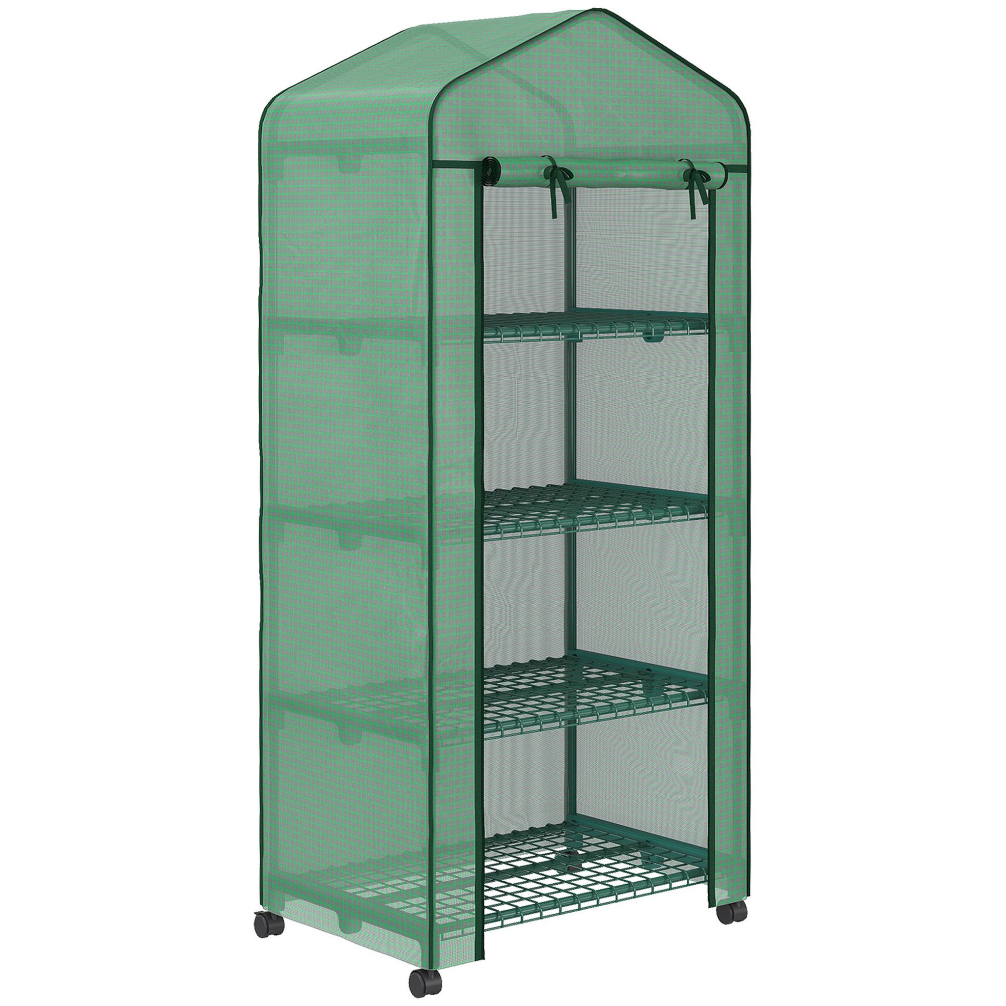 OUTSUNNY Serre de jardin balcon 4 étagères dim. 69 x 50 x 165 cm acier époxy bâche pe zippée haute densité vert
