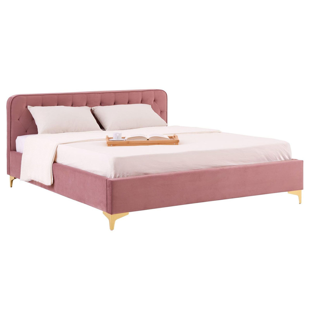 IDIMEX Lit double GLAMOUR, 140x190 cm, capitonné avec sommier, revêtement en velours
