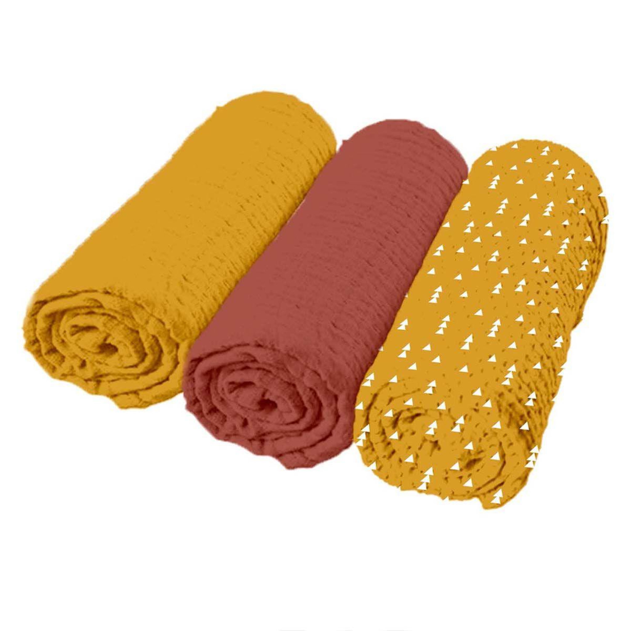 BEBE DOUCEUR Lot de 3 langes bébé  absorbant  70x70cm moutarde