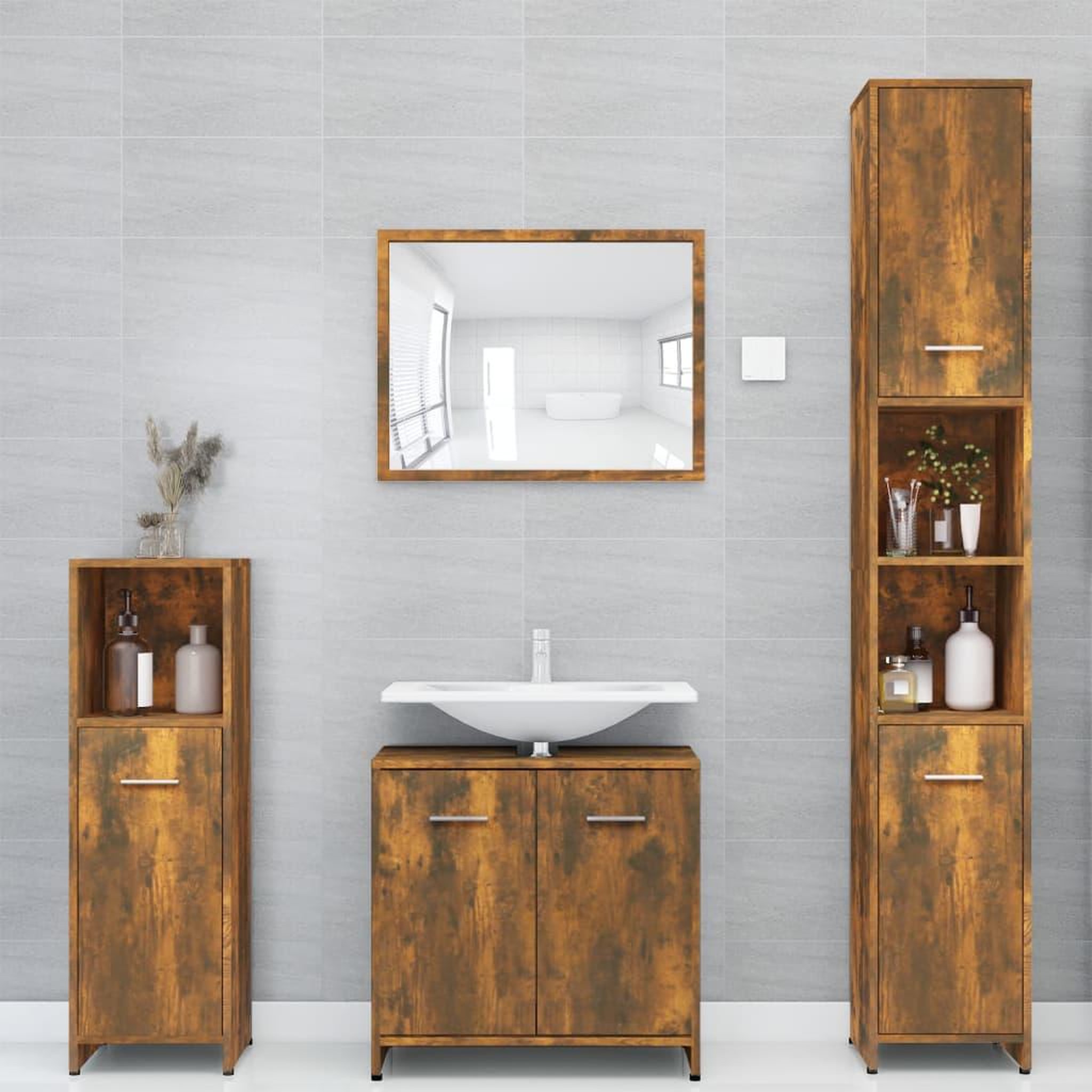 VIDAXL Armoire de bain Chene fume 30x30x183,5 cm Bois d'ingenierie