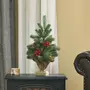 HOMCOM Sapin de Noël artificiel de table bureau Ø 28 x 50H cm - 55 branches épines aspect Nordmann - 4 pommes de pin, 4 baies rouges - piètement toile de jute