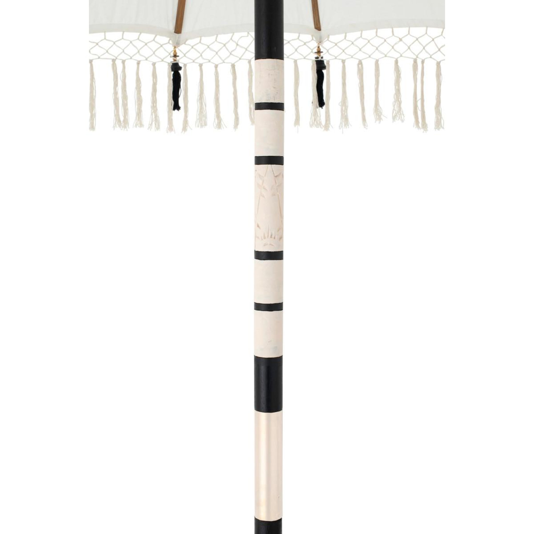 Voir la diapositive 5 : J-LINE Parasol rond à franges  flavie  180cm écru & noir