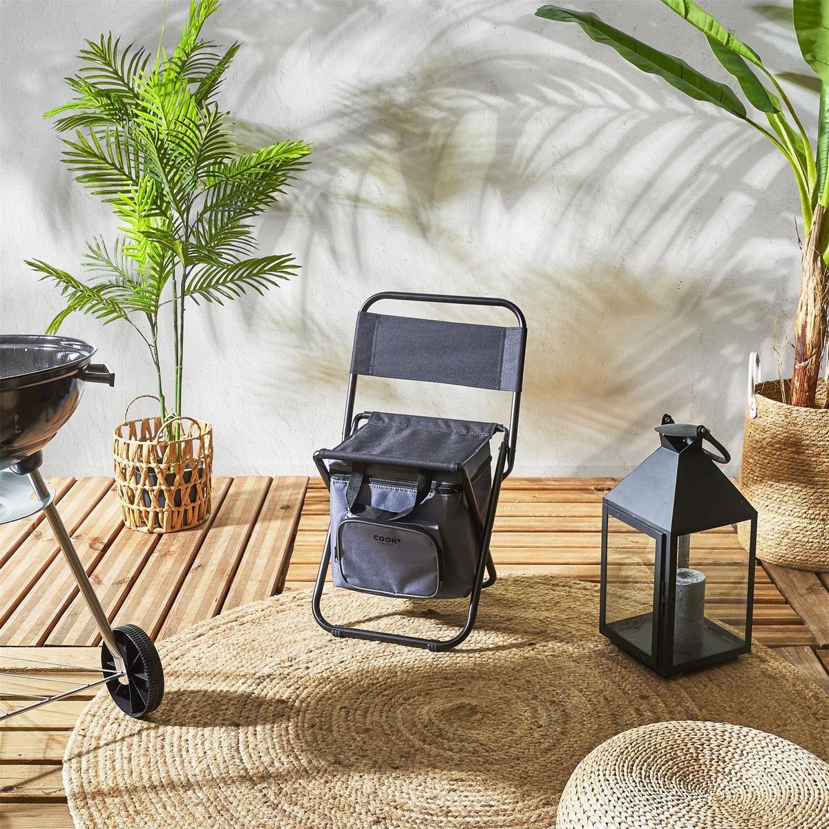 The Home Deco Factory Chaise de camping pliante 2 en 1 avec sac isotherme - Gris et noir