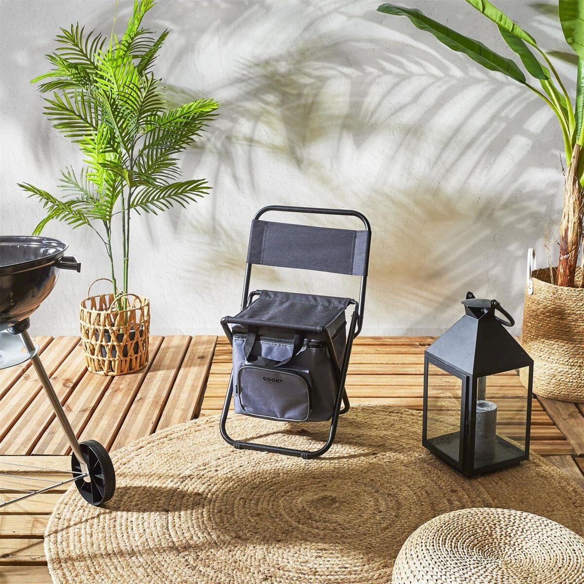 The Home Deco Factory Chaise de camping pliante 2 en 1 avec sac isotherme - Gris et noir