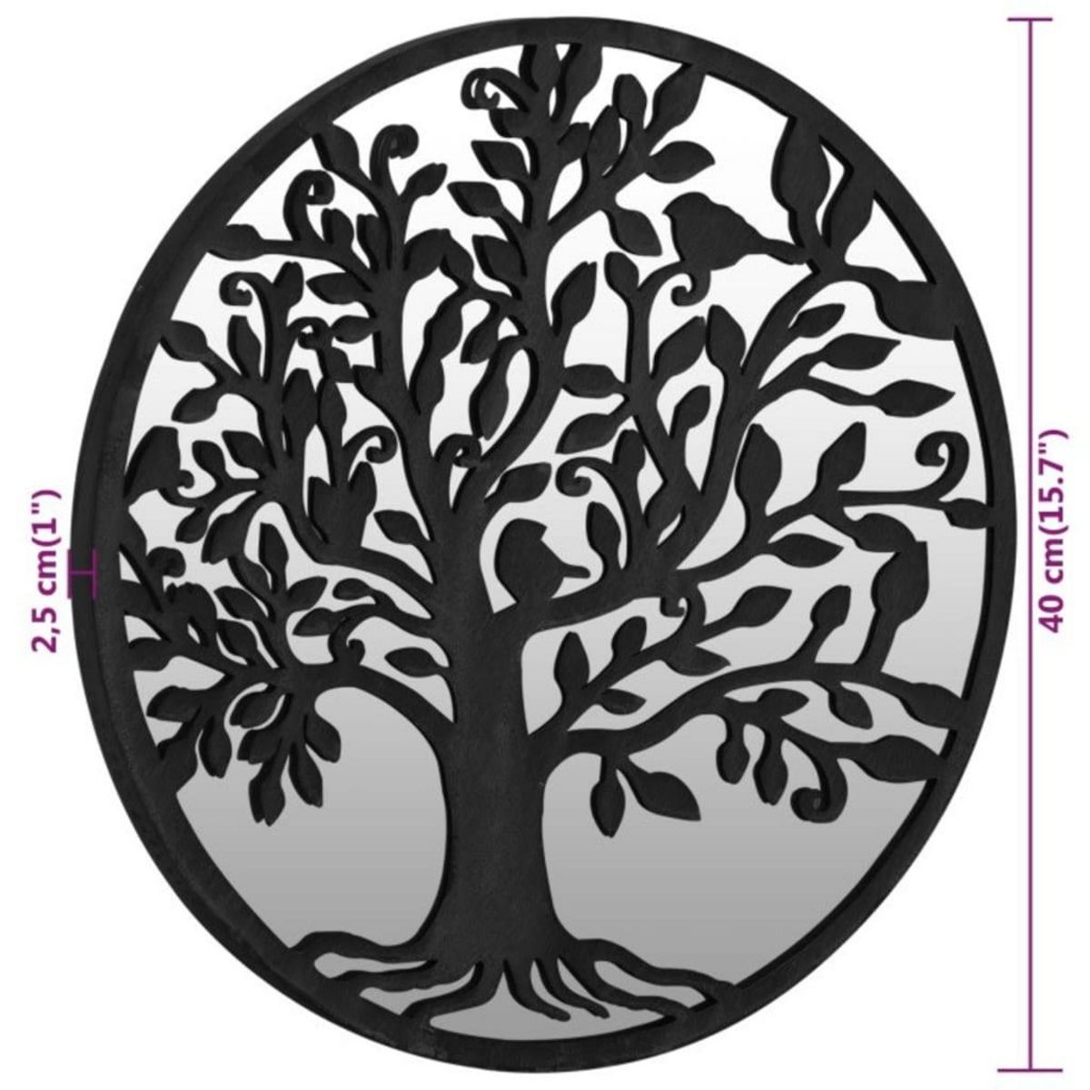 VIDAXL Miroir de jardin Noir 40x2,5 cm Fer Rond utilisation exterieure