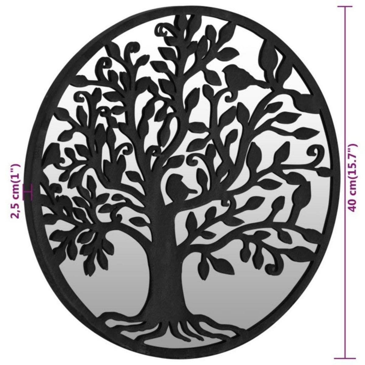 VIDAXL Miroir de jardin Noir 40x2,5 cm Fer Rond utilisation exterieure