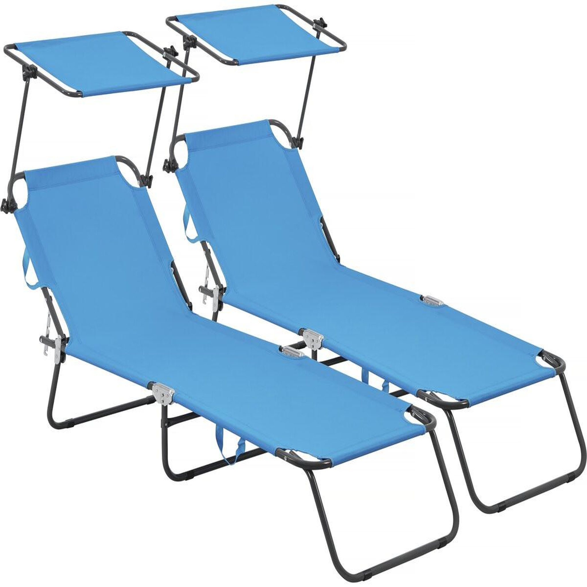 Voir la diapositive 1 : Habitat et Jardin Lot de 2 bains de soleil pliable  lazy  - avec pare soleil - bleu