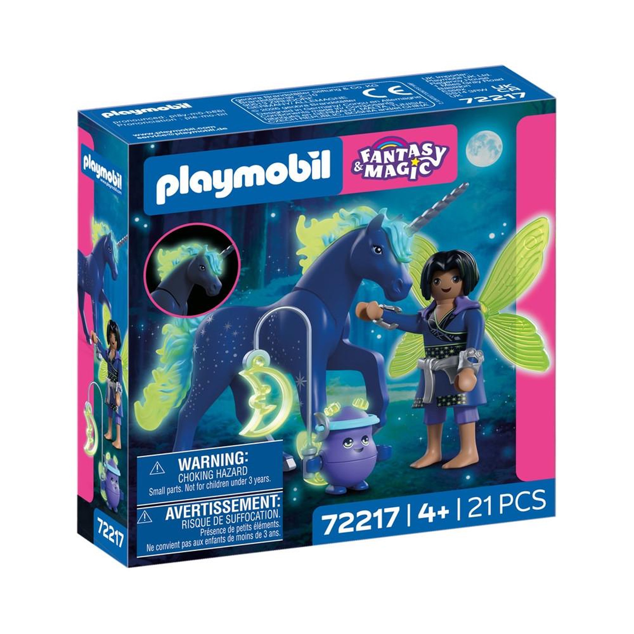 PLAYMOBIL Set de jeu playmobil 72217 licorne et fée au clair de lune, univers fantasy magic, effet qui brille dans le noir, 21 pièces