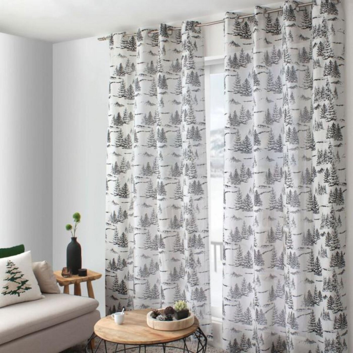 Paris Prix Rideau de Noël à Œillets  Ebène  140x240cm Écru & Anthracite