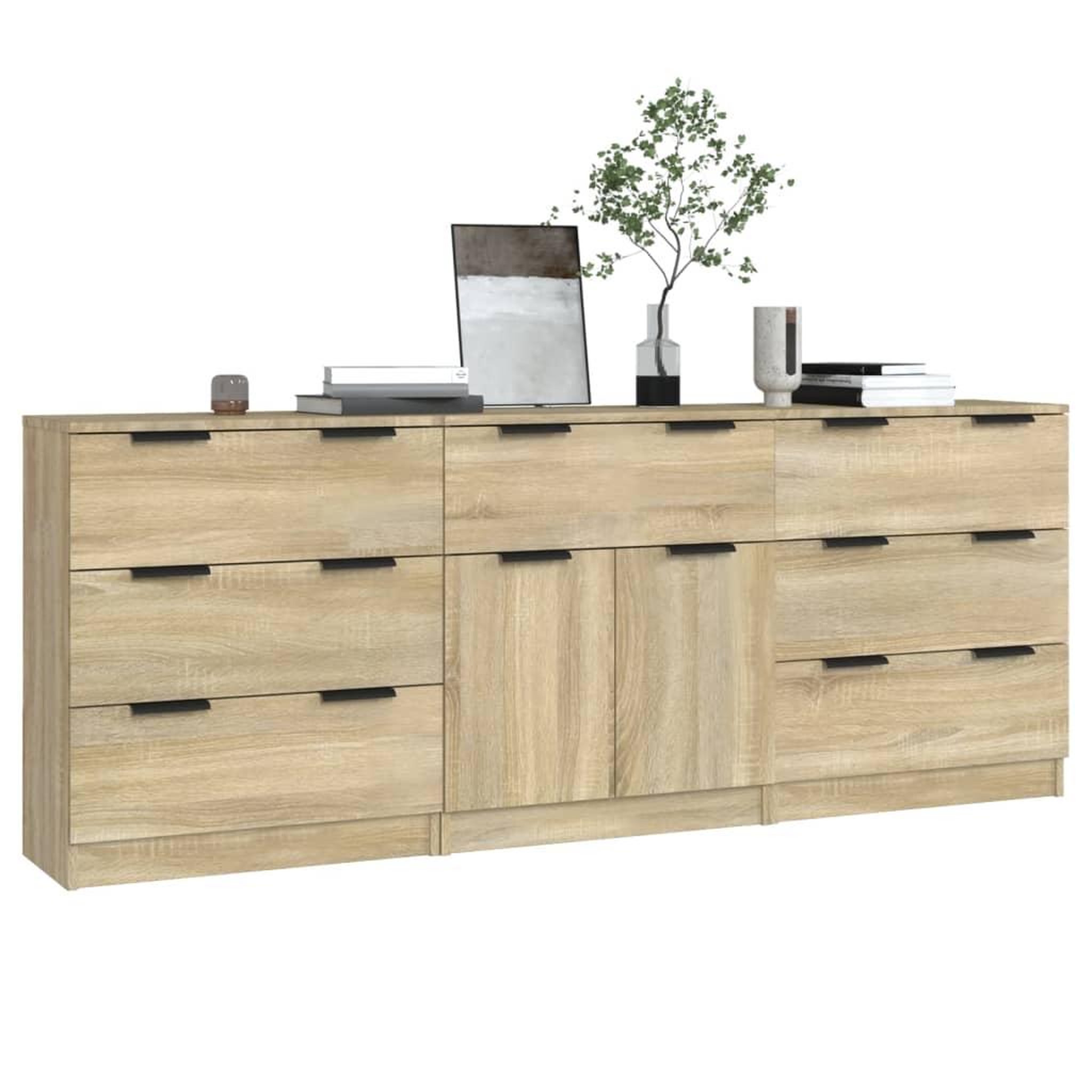 Voir la diapositive 3 : VIDAXL Buffets 3 pcs Chene sonoma Bois d'ingenierie