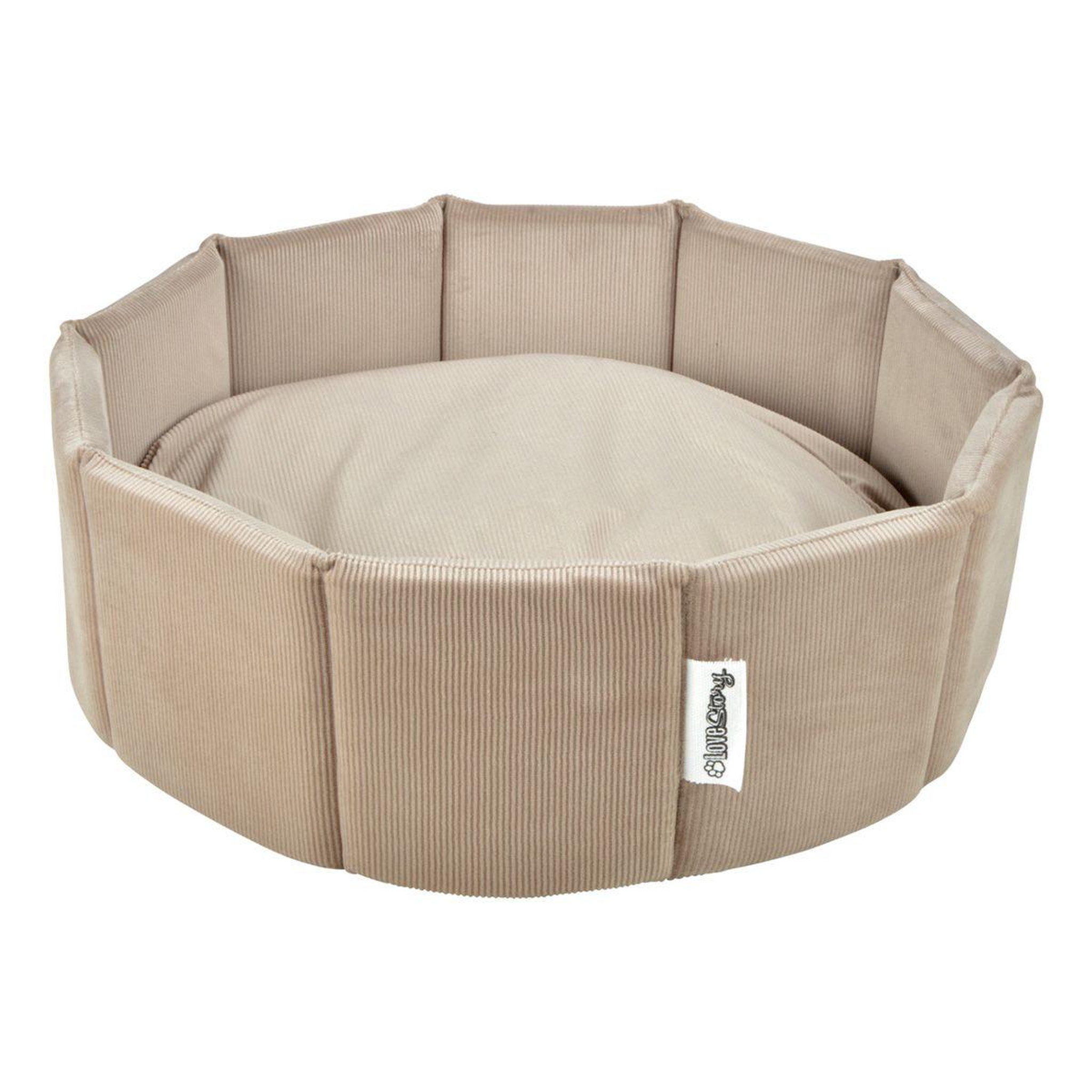 LOVE STORY Panier rond chien & chat velours  crafty  48cm noisette