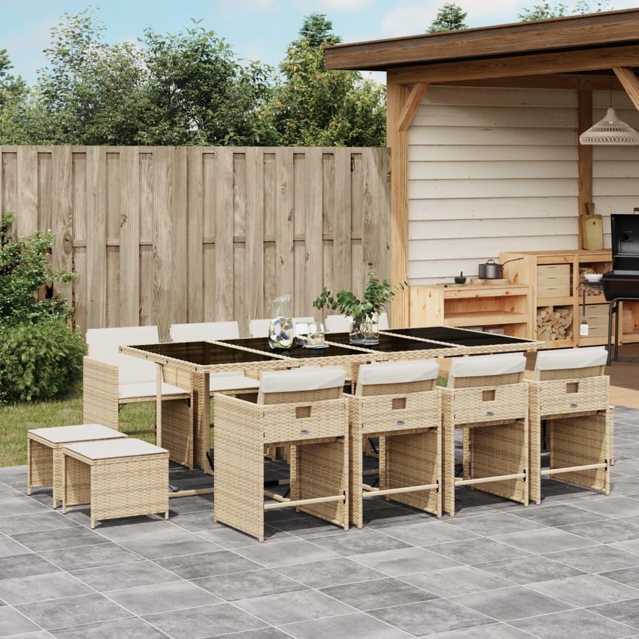 VIDAXL Ensemble a manger de jardin et coussins 13 pcs beige