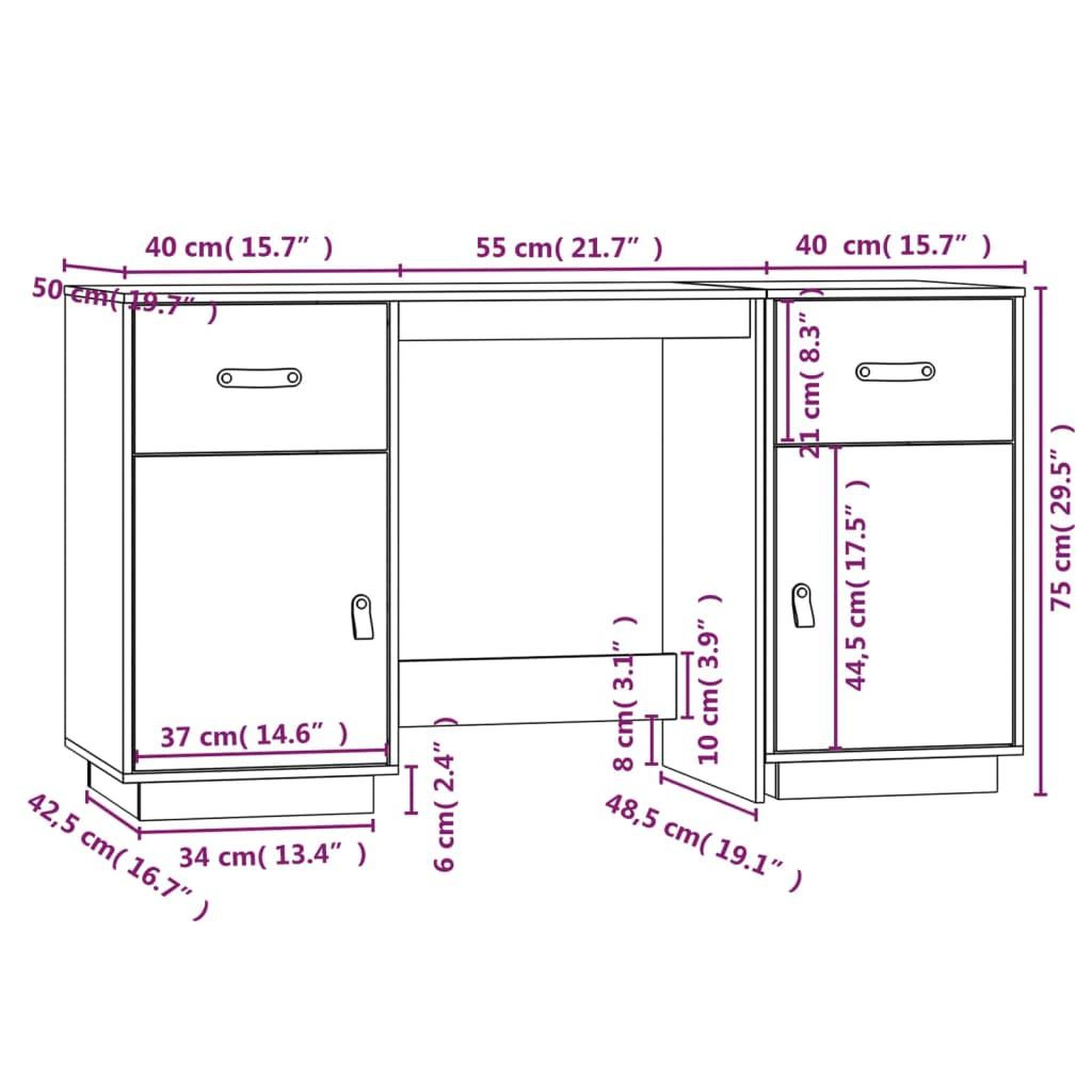 Voir la diapositive 6 : VIDAXL Bureau avec armoires Noir 135x50x75 cm Bois massif de pin