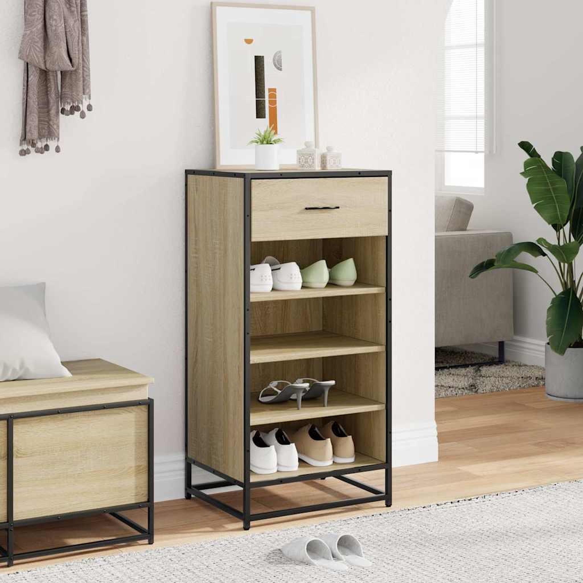 Voir la diapositive 3 : VIDAXL Etagere a chaussures chene sonoma 48x38x97,5 cm bois ingenierie